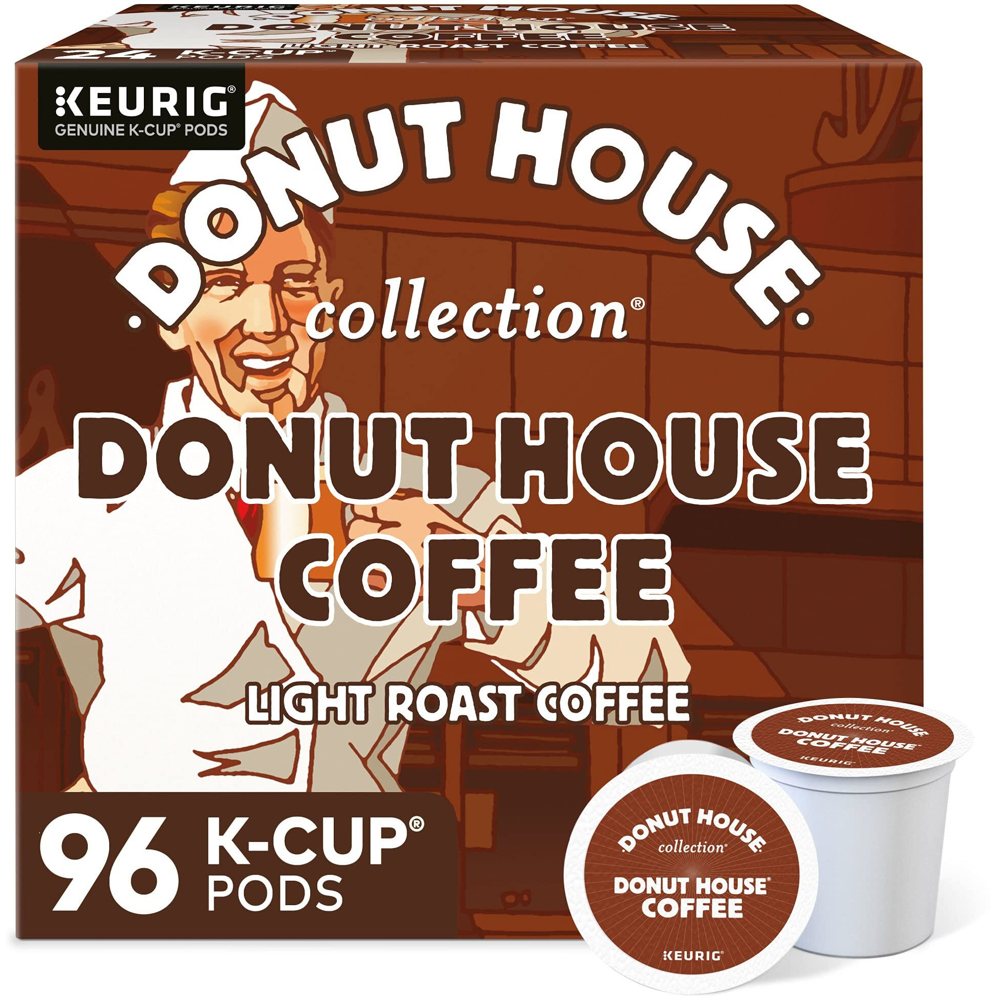 Donut House Collection Donut House Coffee Keurig Single-Serve K-Cup Pods, Light Roast Coffee, 96 Count (4 Packs Of 24)