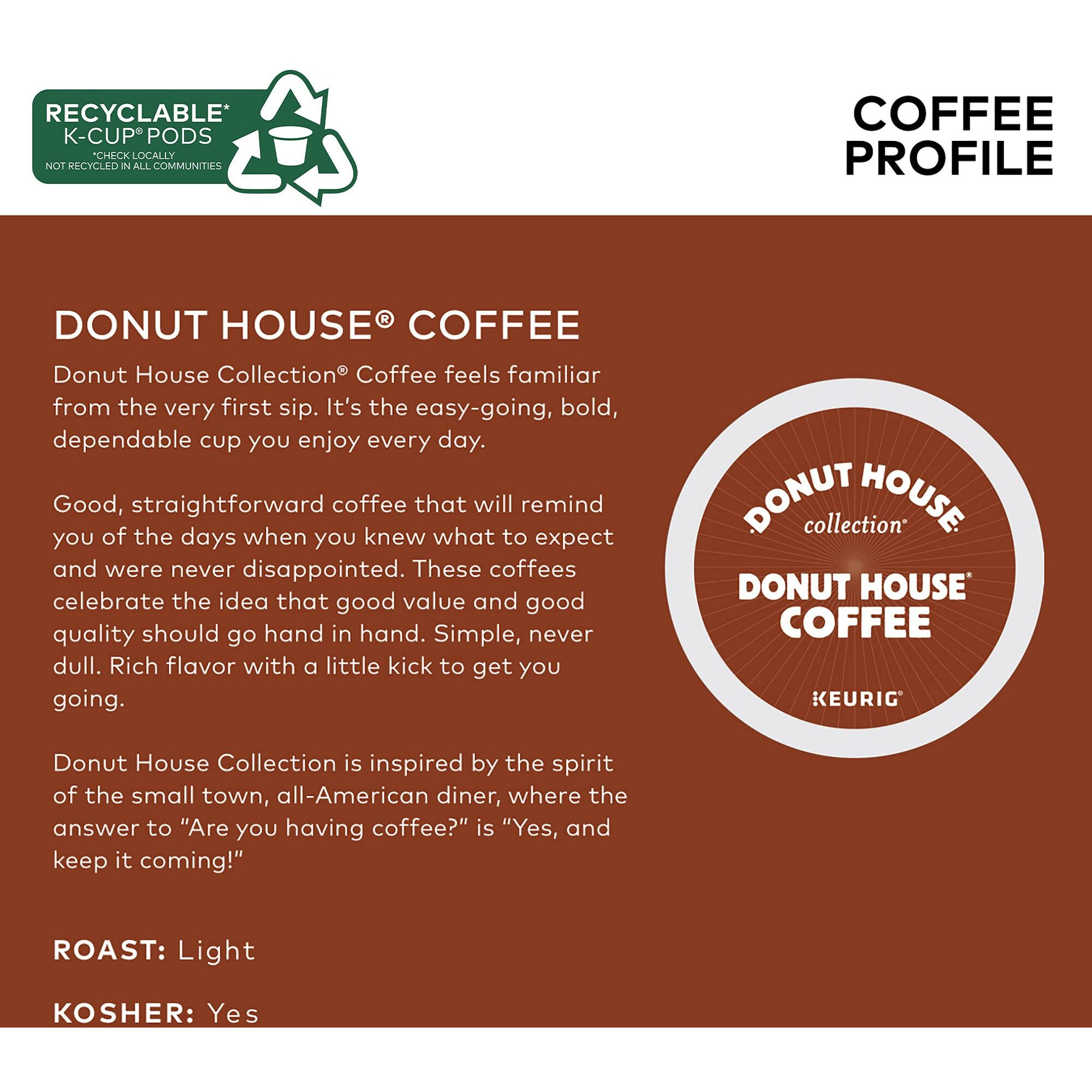 Donut House Collection Donut House Coffee Keurig Single-Serve K-Cup Pods, Light Roast Coffee, 96 Count (4 Packs Of 24)