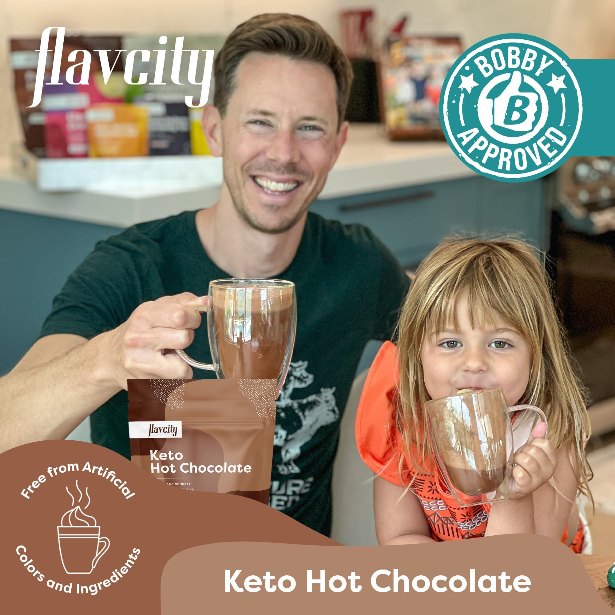 Flavcity Keto Hot Chocolate Powder, Original - Dairy-Free & Sugar-Free Organic Cocoa Powder Drink Mix - High-Fiber, Low-Carb & Gluten-Free Prebiotic - Vegan & Non-Gmo (9.4 Oz)