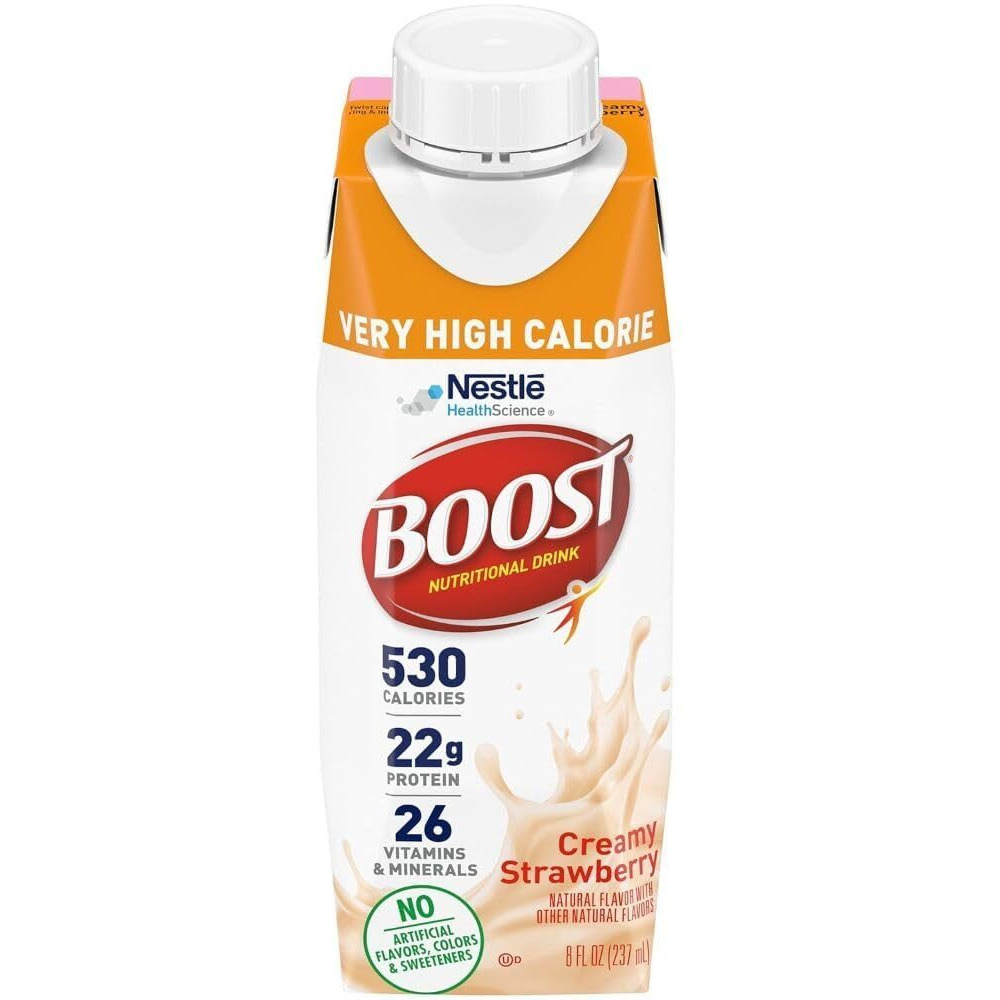 Boost Very High Calorie Nutritional Drink Creamy Strawberry, Made With Natural Strawberry Flavor & No Artificial Flavors, Colors & Sweeteners, 8 Fl Oz (Pack Of 12)
