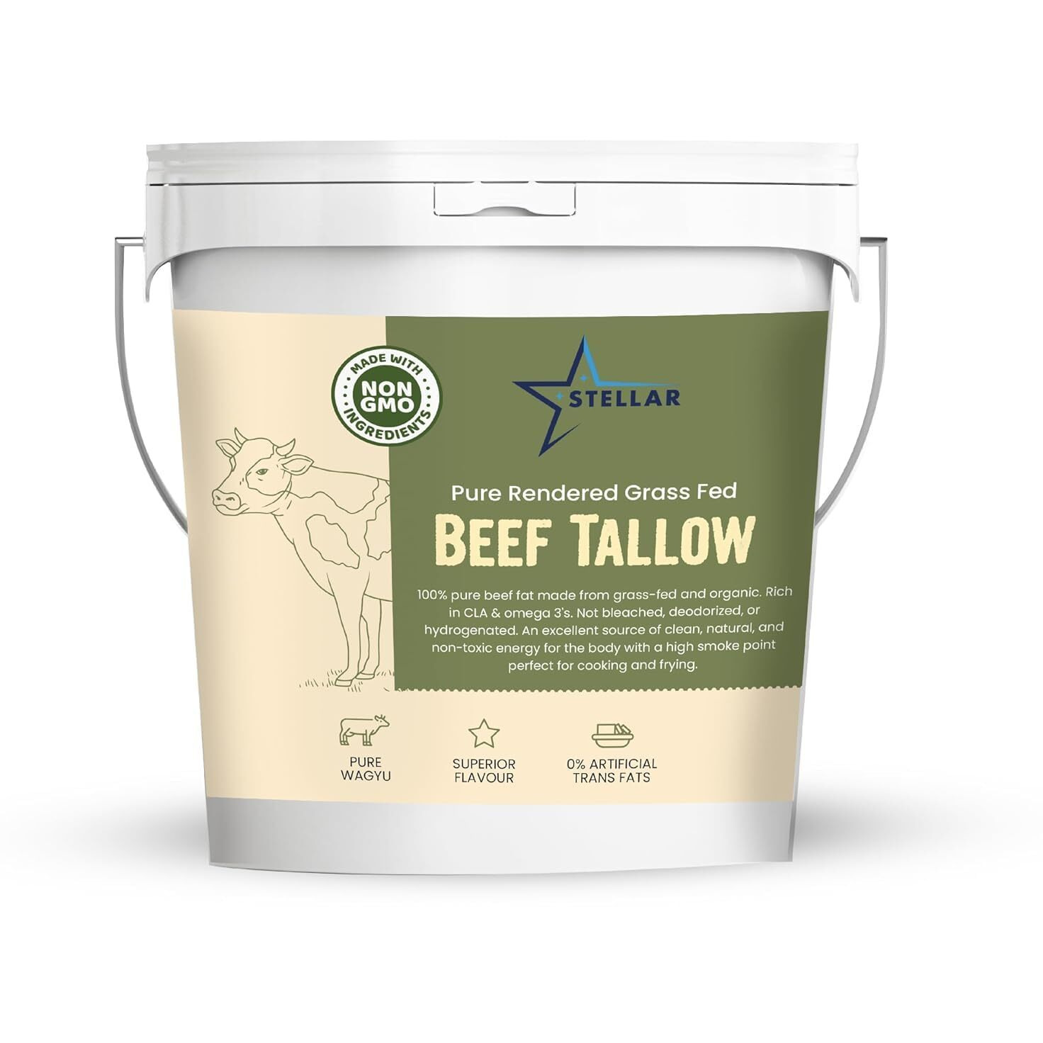 Stellar - Beef Tallow - 100% Grass-Fed & Finished - Good For Cooking, Baking And Frying - Food Grade - 3 Lbs