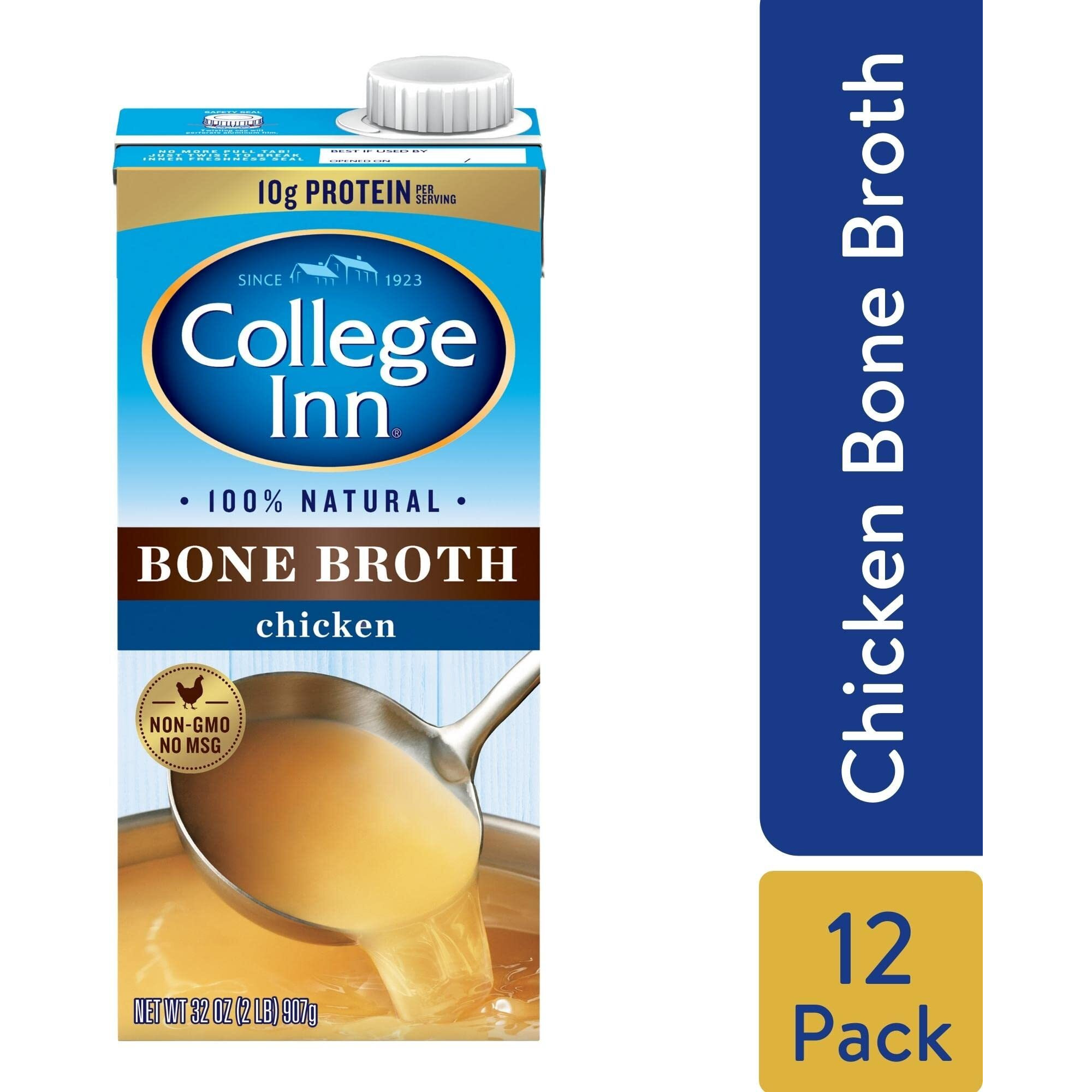 College Inn 100% Natural Chicken Bone Broth, 12 Pack, 32 Oz Carton