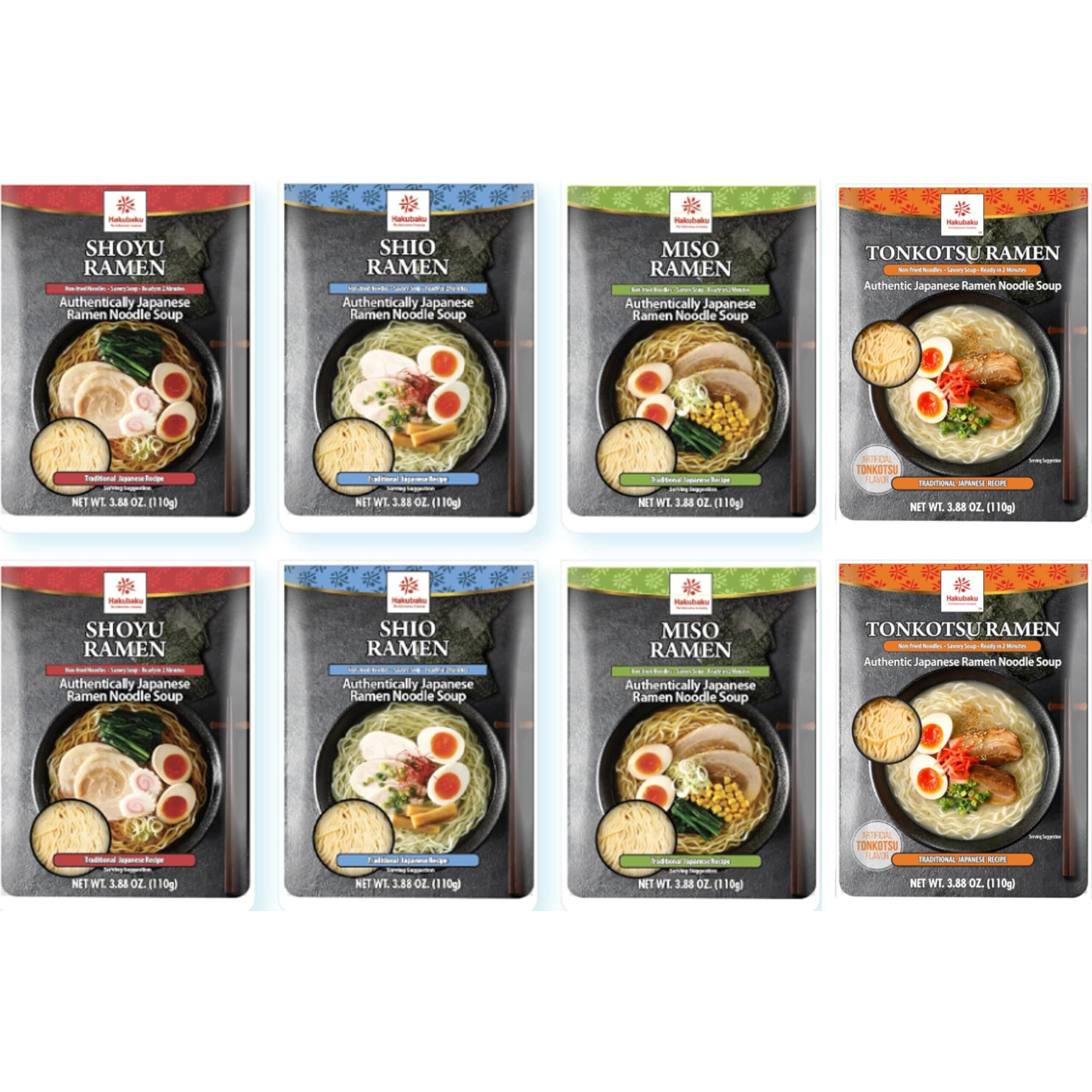 Hakubaku Authentic Japanese Ramen Noodles (Variety, 8 Pack)