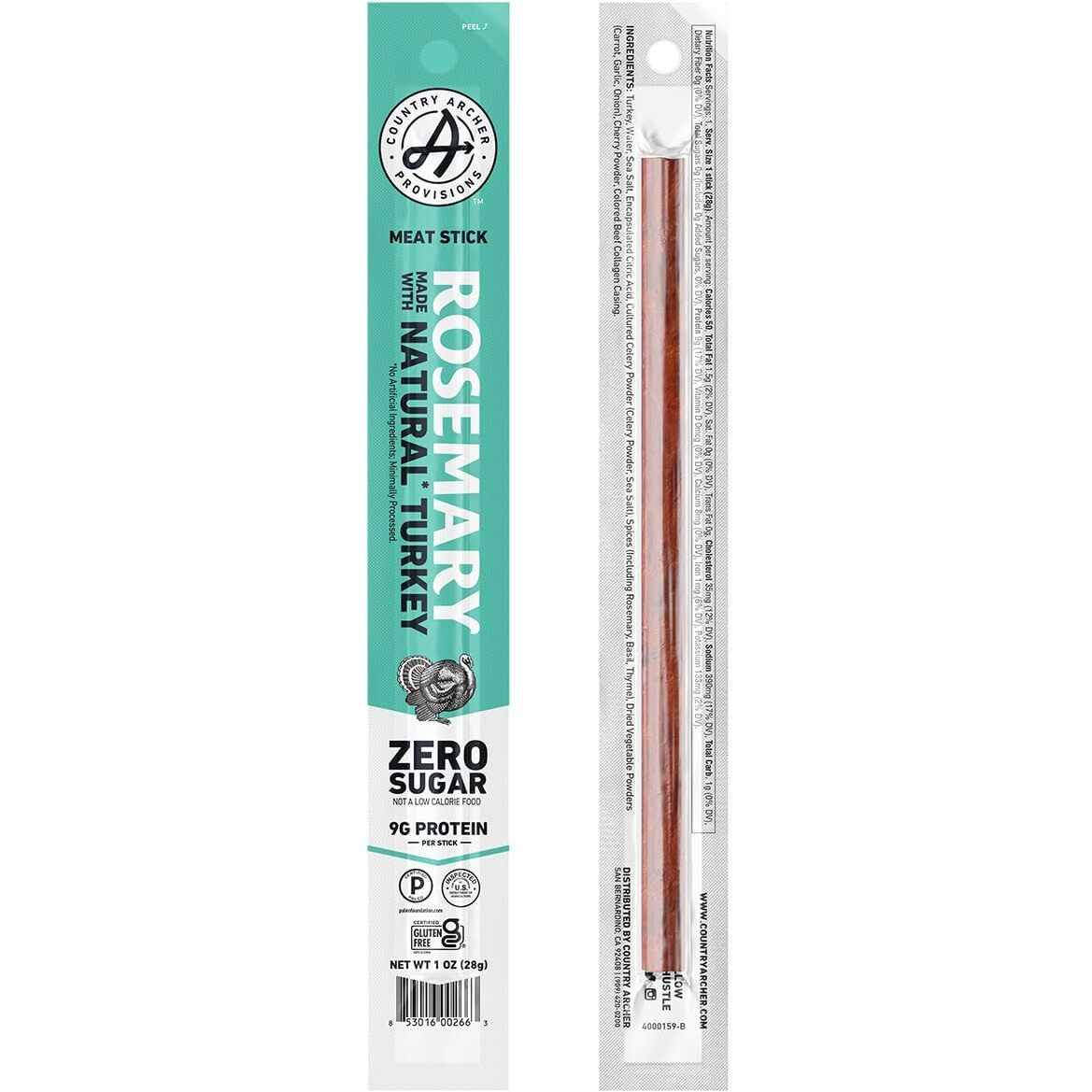 Rosemary Turkey Sticks By Country Archer, 100% Natural, Gluten Free, Keto Snacks, 1 Ounce, 36 Count