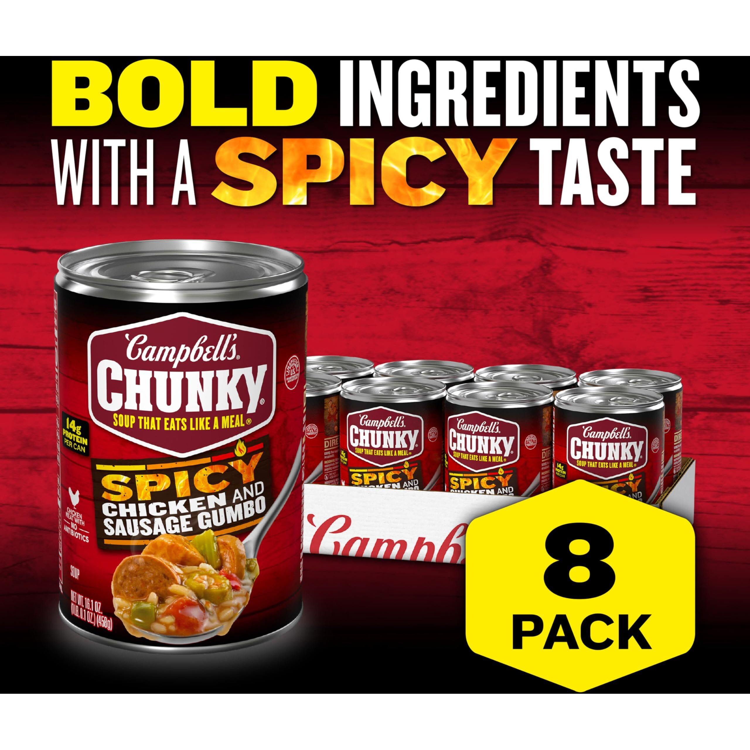 Campbell's Chunky Soup, Spicy Chicken And Sausage Gumbo, 16.1 Oz Can (Case Of 8)