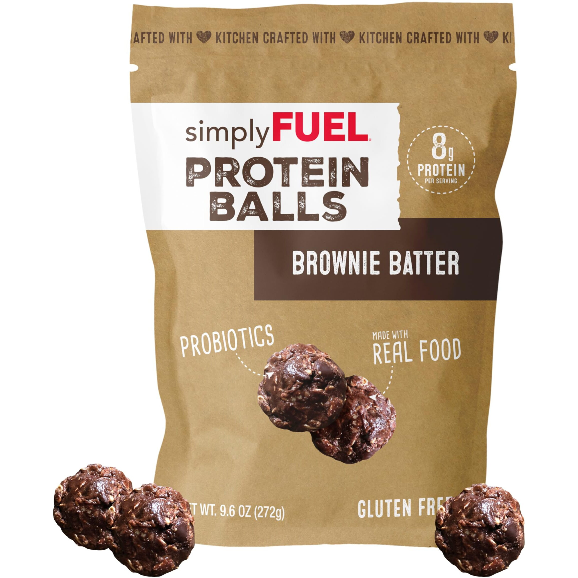Simplyfuel Whole Food Protein Balls With Probiotics - Brownie Batter Protein Snacks - 8G Protein Snack - Gluten Free Energy Balls (1 Pack Of 12 Balls)
