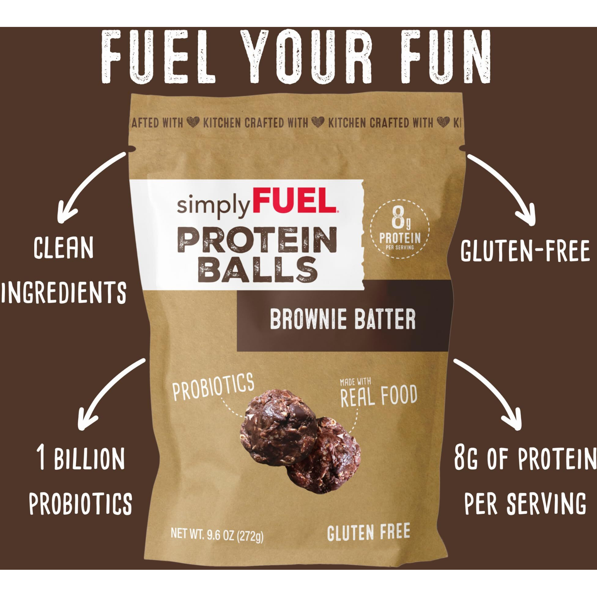 Simplyfuel Whole Food Protein Balls With Probiotics - Brownie Batter Protein Snacks - 8G Protein Snack - Gluten Free Energy Balls (1 Pack Of 12 Balls)
