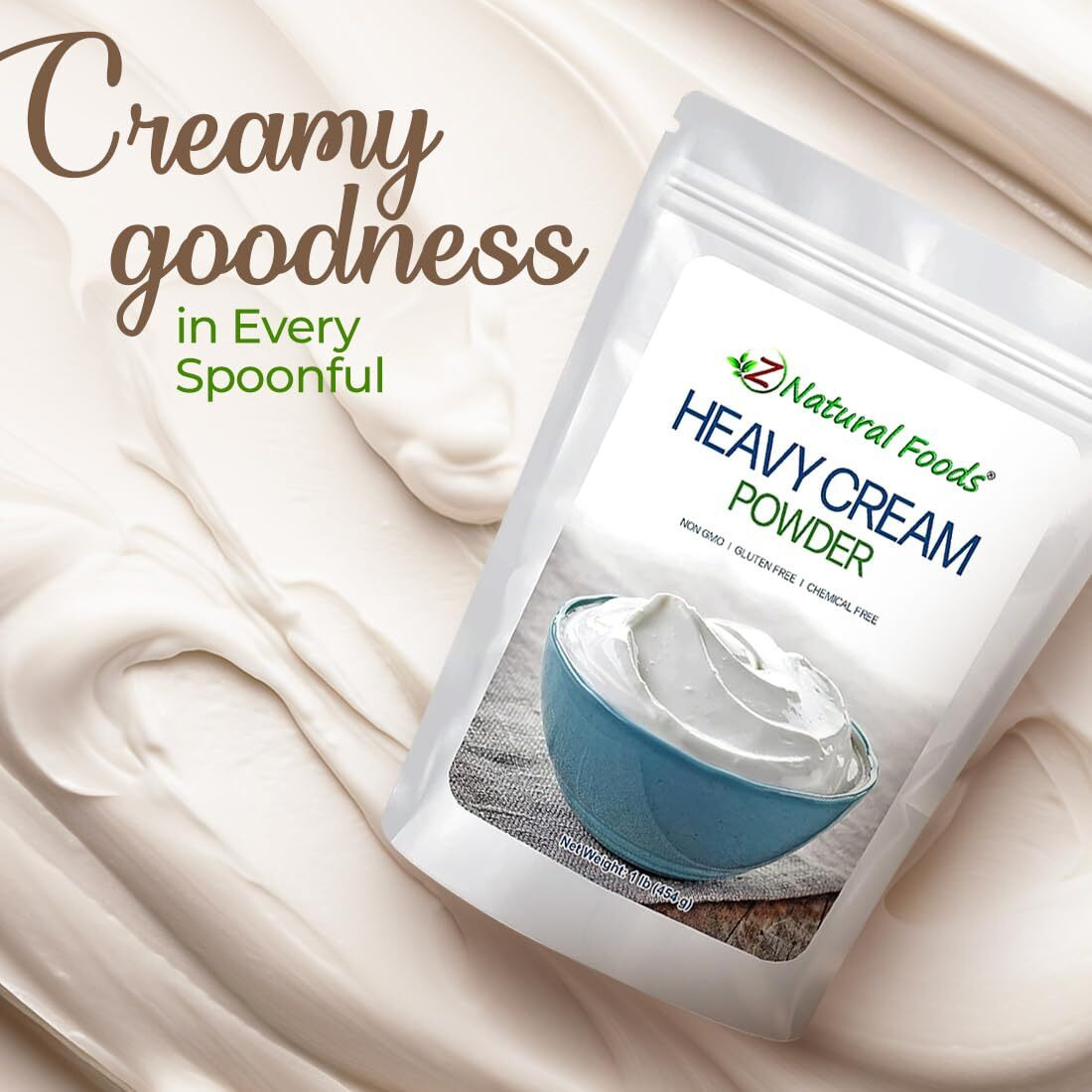 Z Natural Foods Heavy Cream Powder, Nutrient-Rich, Delicious Dry Cream With A Durable Shelf Life, Perfect For Coffee, Cake, Dessert, And Recipes, Keto-Friendly, Non-Gmo, Gluten-Free, Kosher, 1 Lb