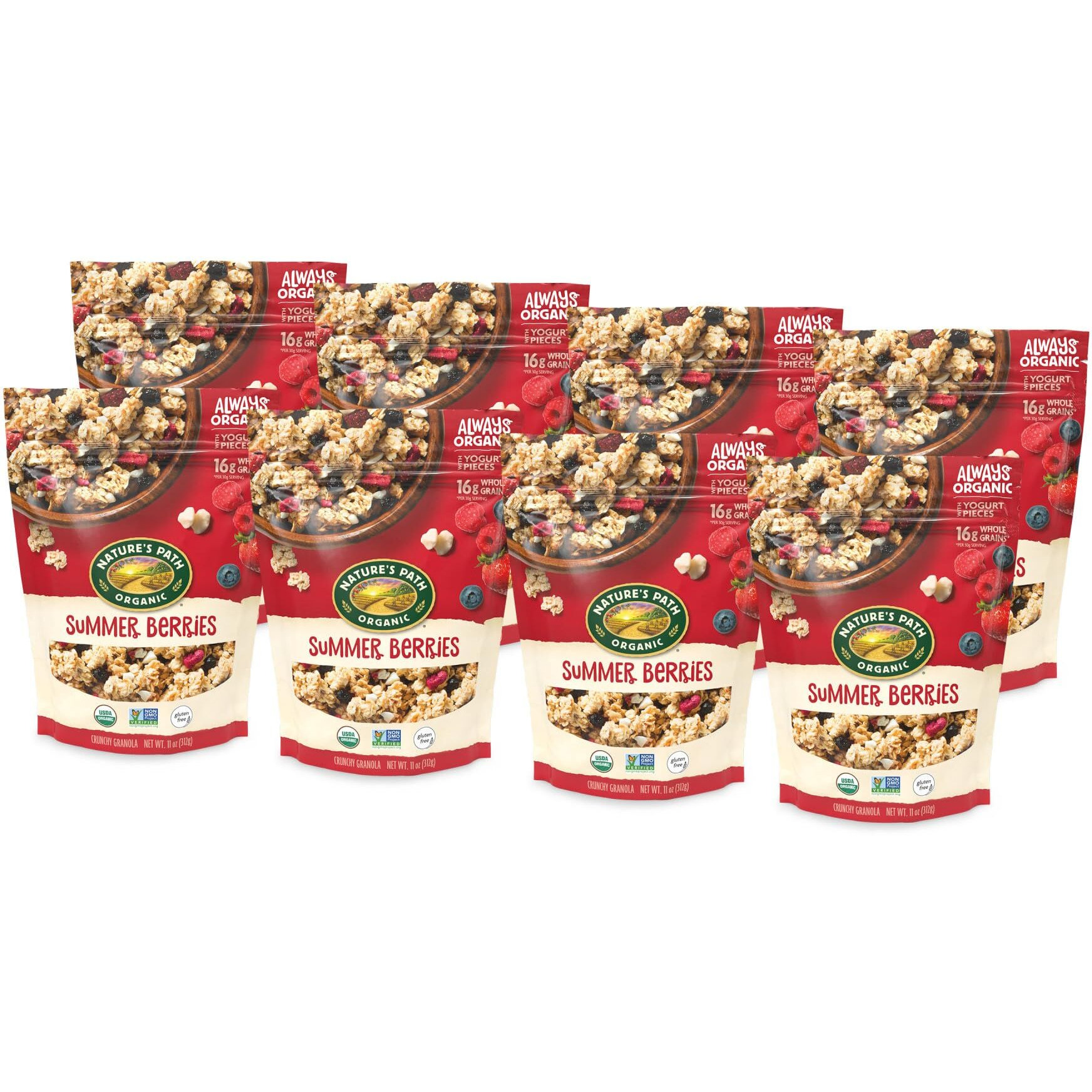 Nature's Path Organic Gluten Free Summer Berries Granola, Non-Gmo, Antioxidants, 5G Plant Based Protein, 11 Ounce (Pack Of 8)