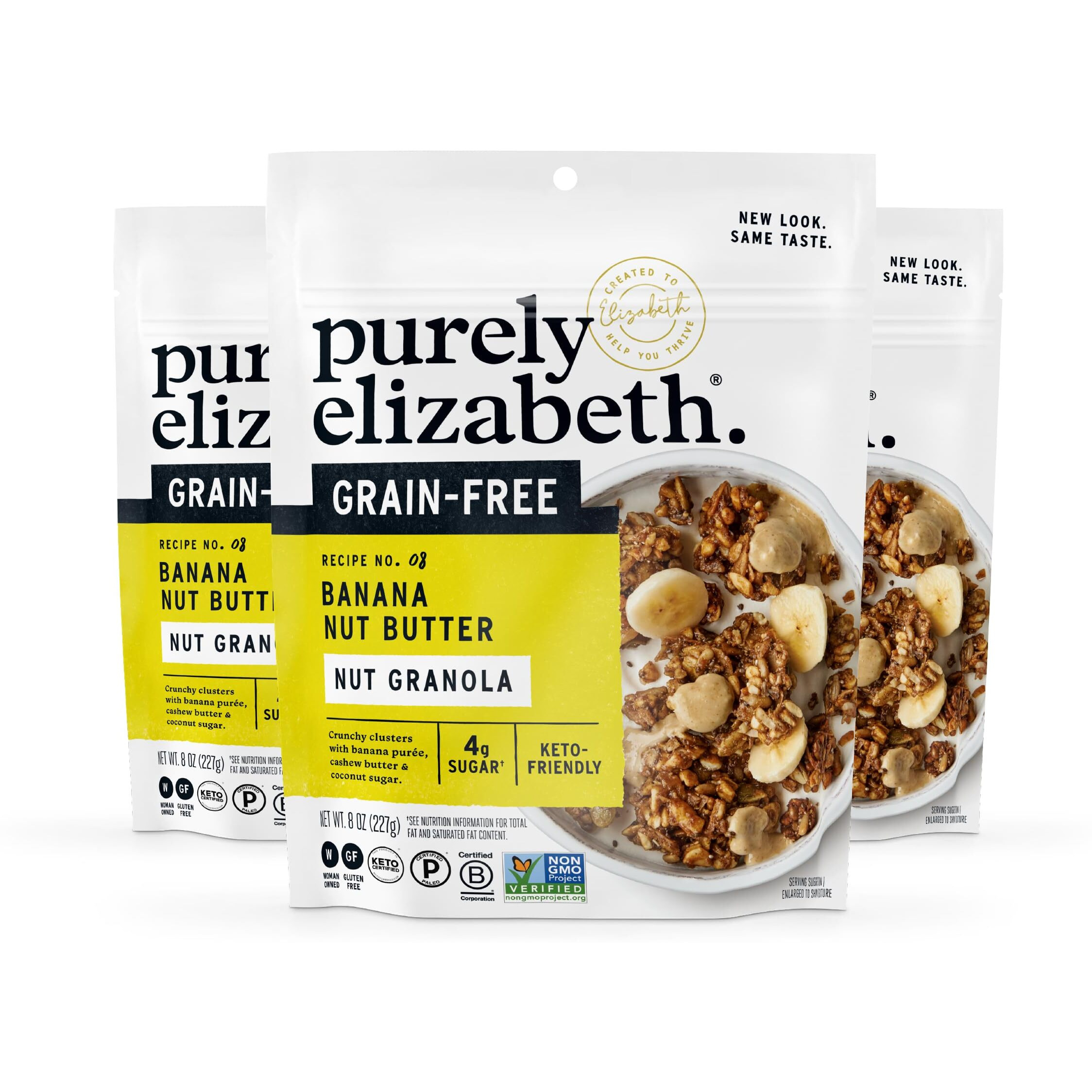Purely Elizabeth, Banana Nut Butter, Keto Granola, Grain-Free (3 Ct, 8Oz Bags)