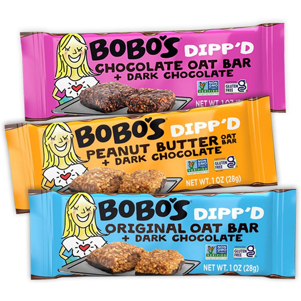Bobo's Dippd Bars Variety Pack, Original Chocolate Chip (10 Bars), Peanut Butter Chocolate Chip (10 Bars) And Double Chocolate (10 Bars) (30 Ct Case), Healthy Everyday Snack