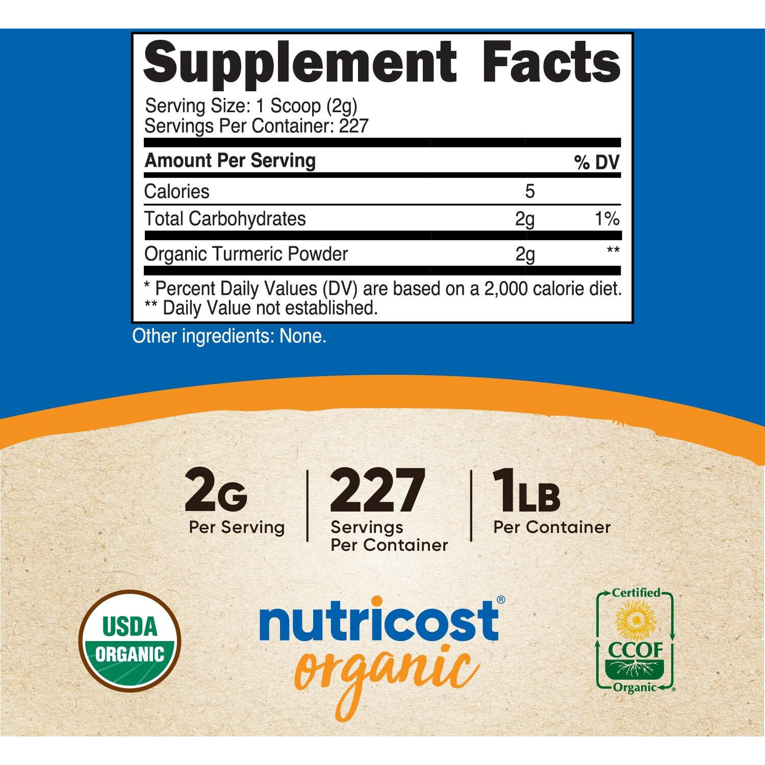 Nutricost Organic Turmeric Root Powder 1 Lb (16Oz) - Certified Usda Organic, Food Grade, Gluten Free, Non-Gmo