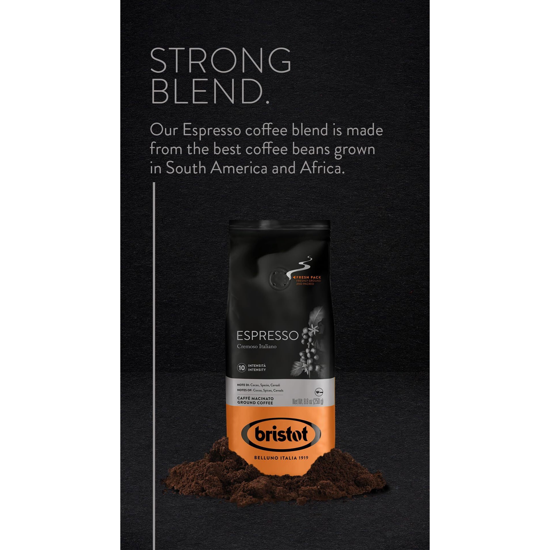 Bristot Espresso Cremoso Italiano Ground Coffee | Italian Espresso | Medium Roast | For Home Espresso Machines | 8.8Oz/250G