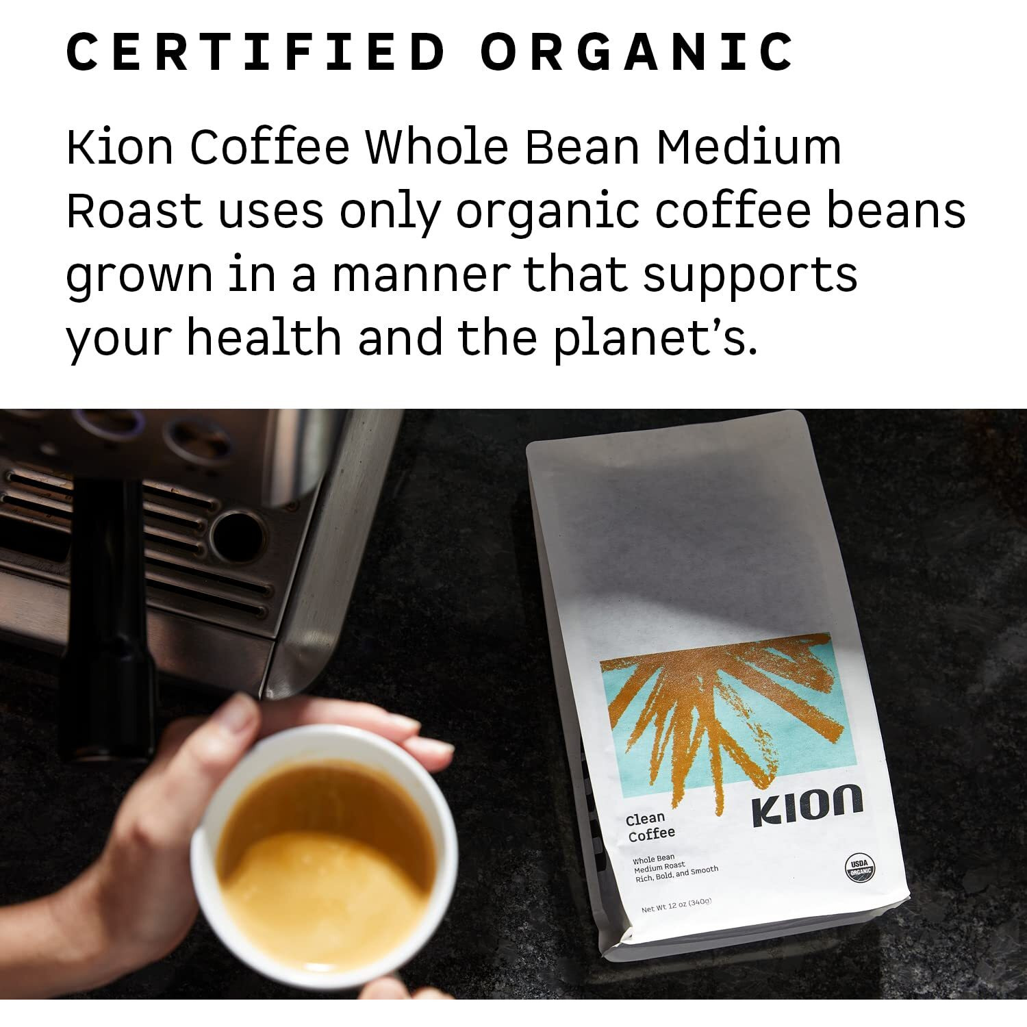 Kion Organic Whole Bean Coffee, Tested For Toxins, Ethically Sourced, Rich, Bold, And Smooth, Medium Roast 12 Oz (3 Pack)