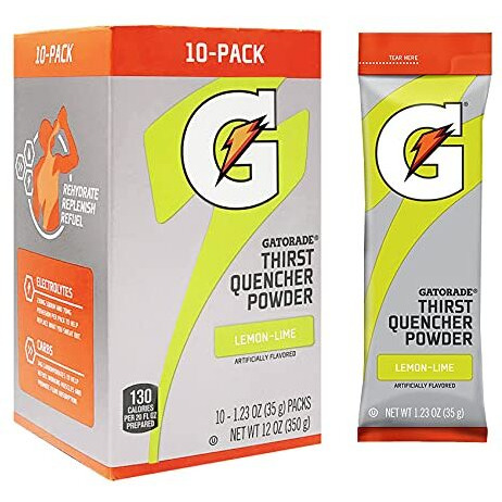 The Gatorade Company Gatorade Thirst Quencher Powder, 1.23Oz Packets, Makes 20 Ounces (Lemon-Lime), 1.23 Ounce (Pack Of 10)
