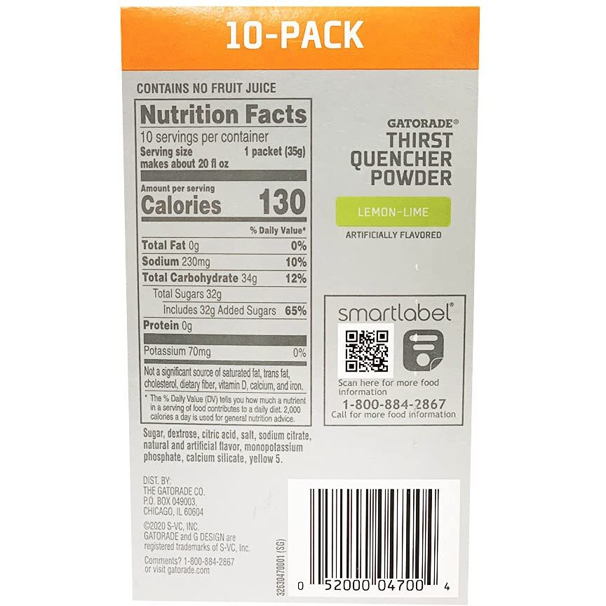 The Gatorade Company Gatorade Thirst Quencher Powder, 1.23Oz Packets, Makes 20 Ounces (Lemon-Lime), 1.23 Ounce (Pack Of 10)
