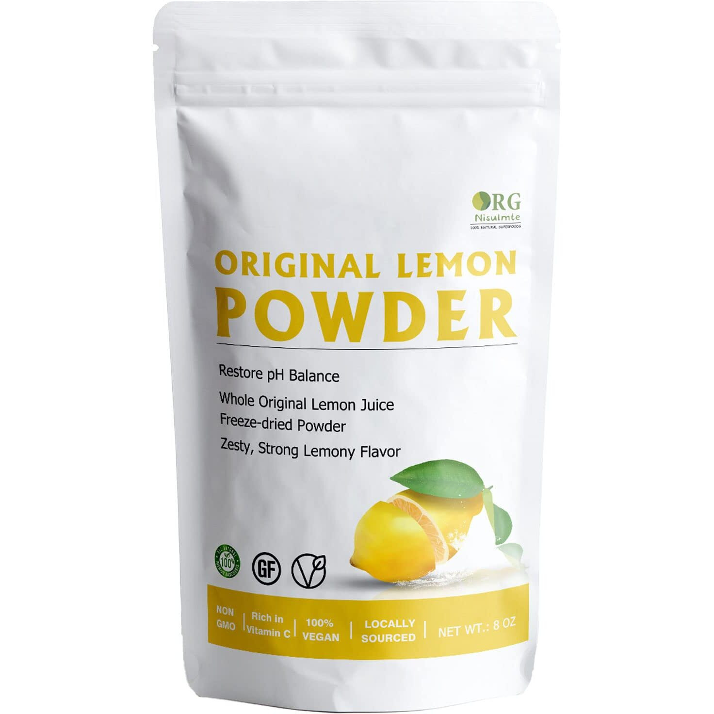 Orgnisulmte Lemon Powder,Whole Lemon Juice Freeze Dried Powder Strong Lemony Flavor 8 Oz