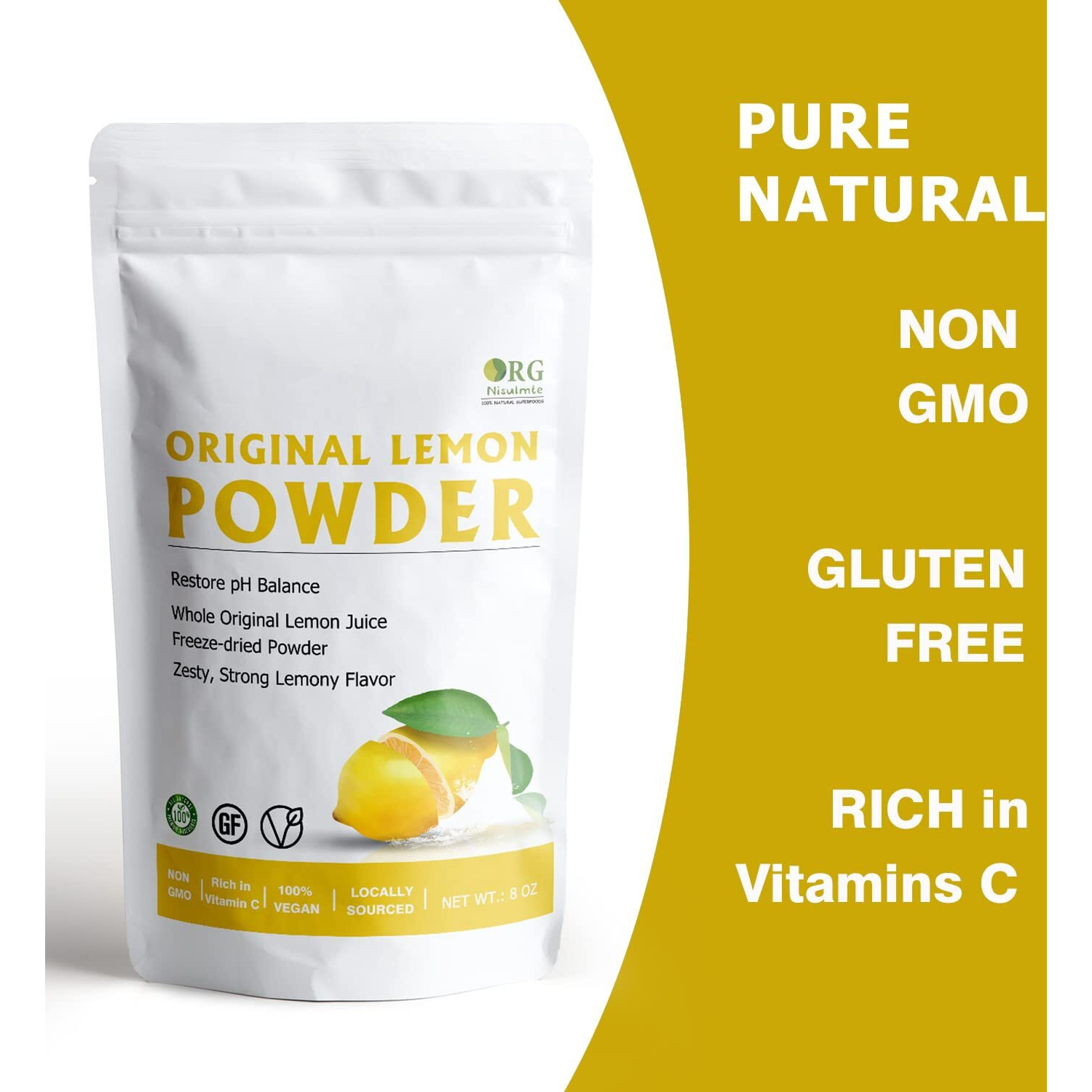 Orgnisulmte Lemon Powder,Whole Lemon Juice Freeze Dried Powder Strong Lemony Flavor 8 Oz