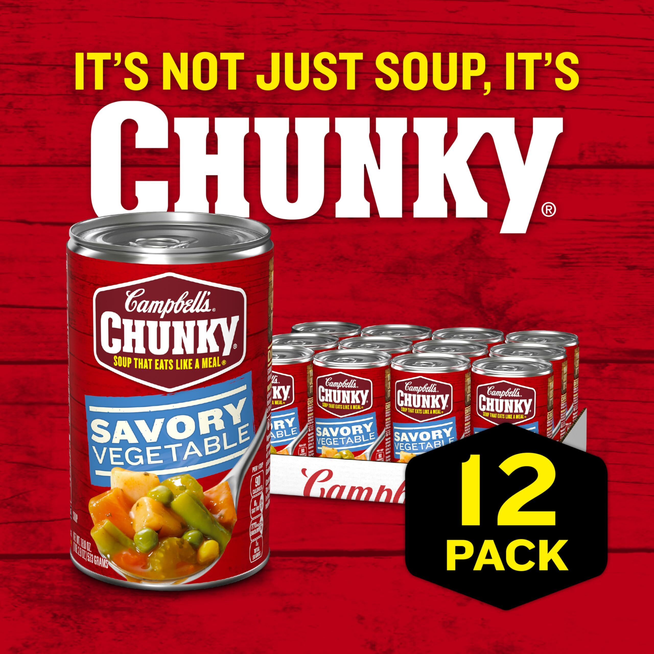 Campbells Chunky Soup, Savory Vegetable Soup, 18.8 Oz Can (Case Of 12)