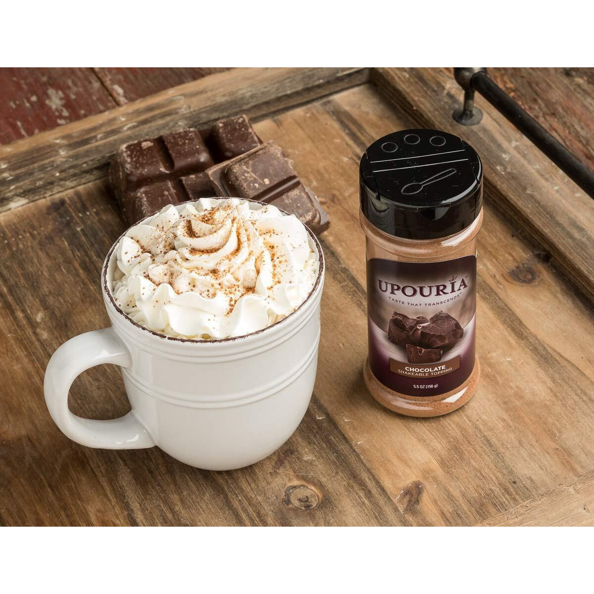 Sunny Sky Upouria Coffee Topping Variety Pack - Chocolate, Cookies N Cream, French Vanilla And Cinnamon With Brown Sugar - 5.5 Ounce Shakeable Topping Jars - (Pack Of 4)