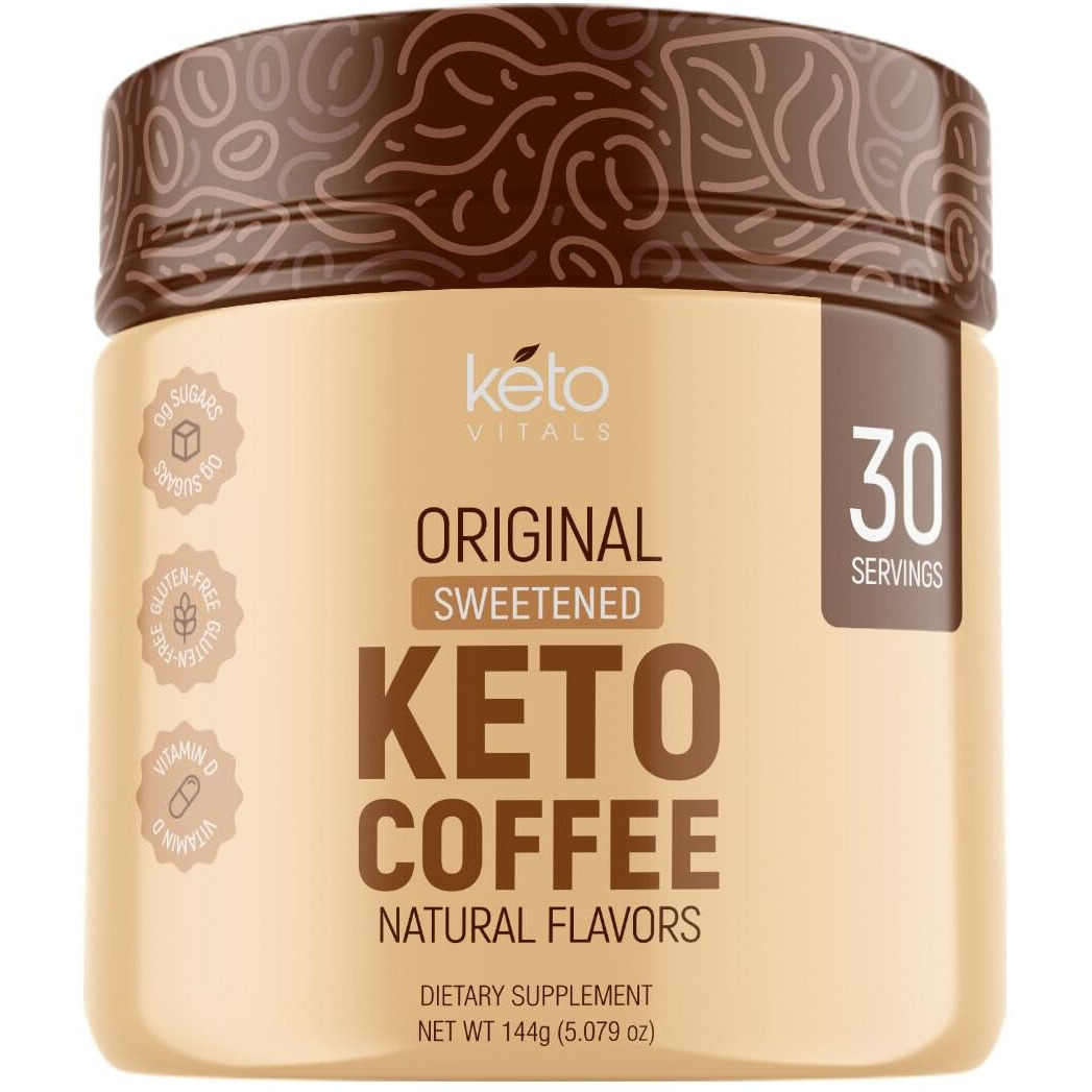Keto Vitals Instant Keto Coffee Powder - 30 Servings - Low-Calorie Original Sweetened Coffee With Keto-Friendly Creamer