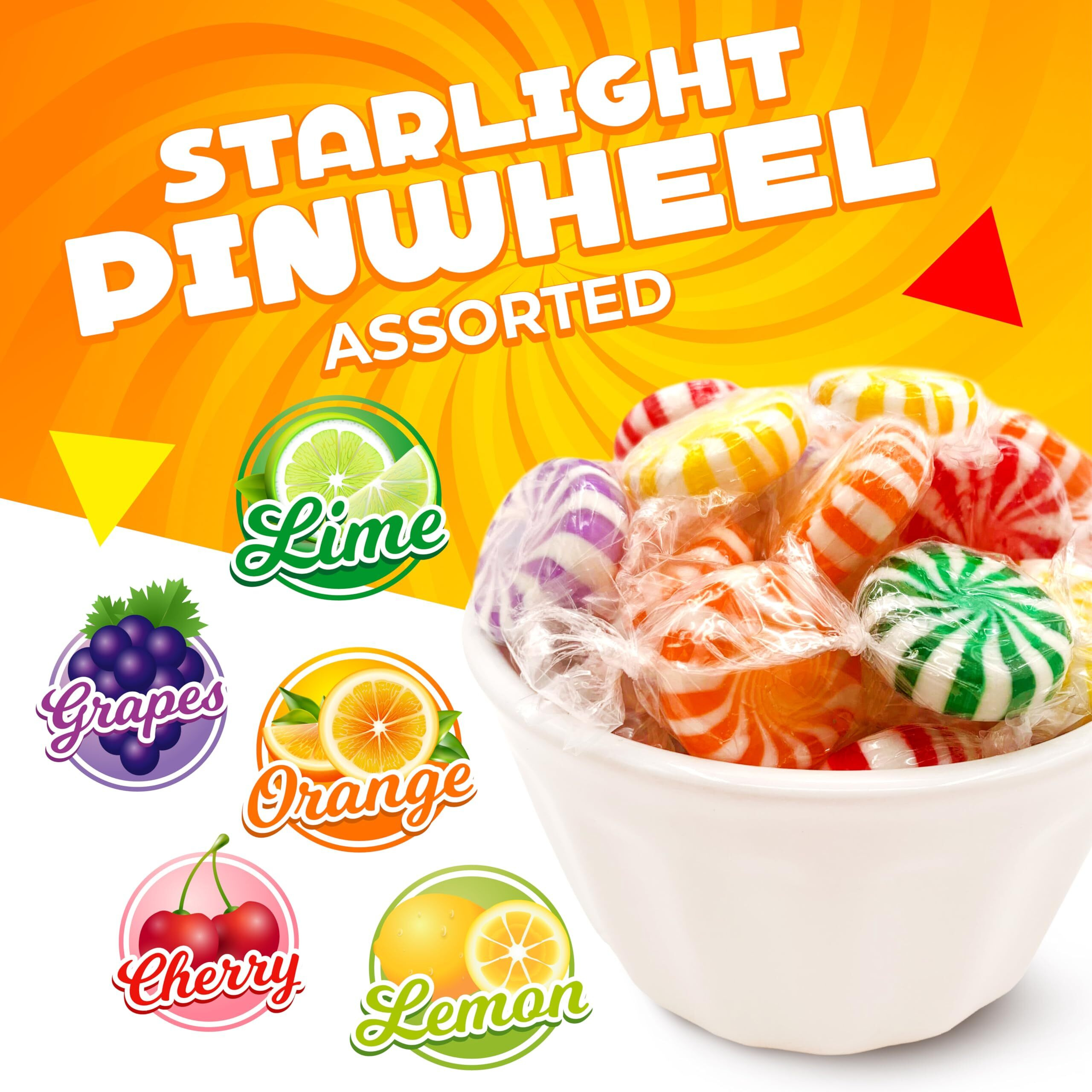 Pinwheel Starlights Hard Candy, Assorted Fruit Flavors (1 Pound Bag - Approx. 75 Count)