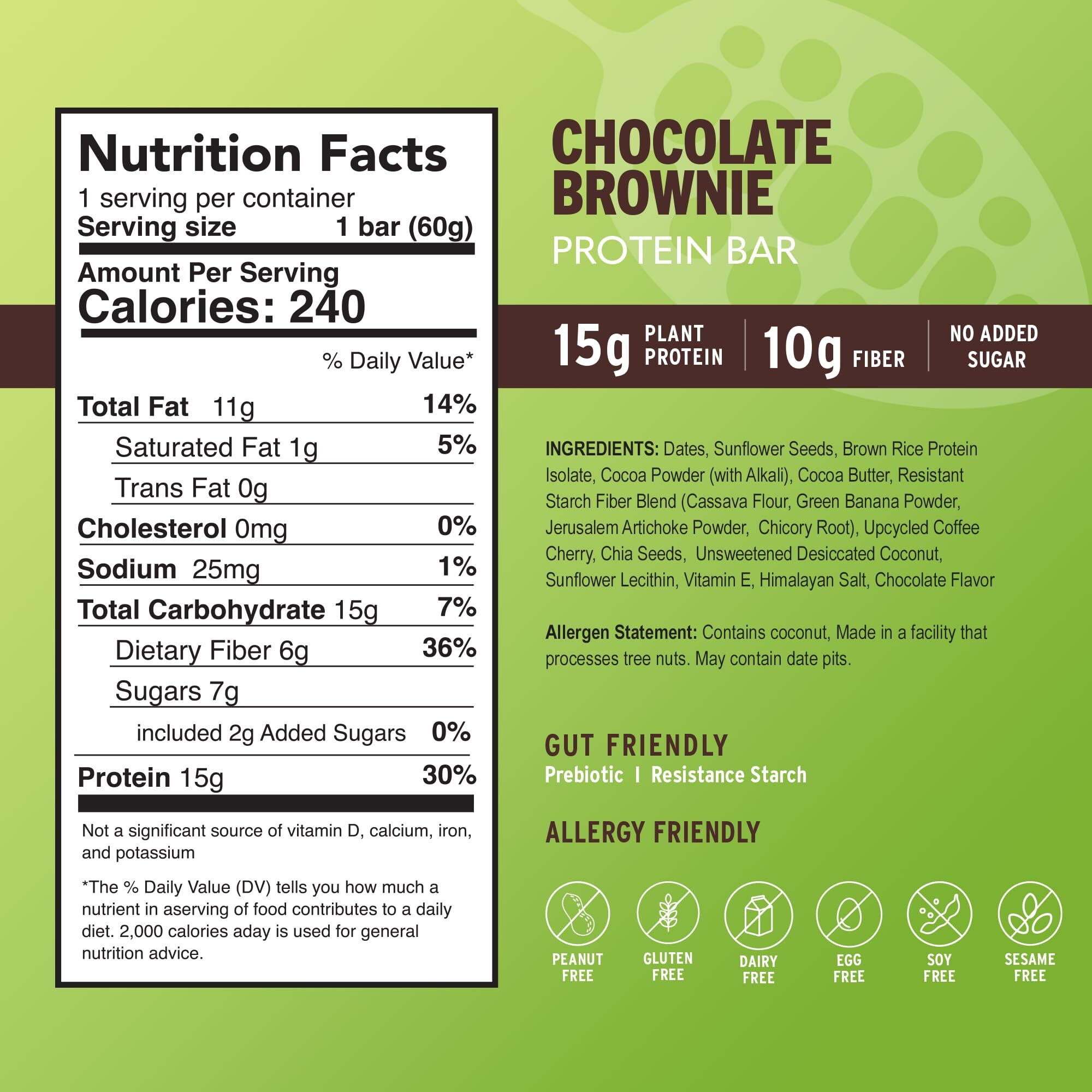 Amrita Chocolate Brownie Vegan Protein Bars - Peanut/Dairy Free, Soy & Gluten Free - 15G Plant Based Protein Bars - High Fiber Low Sugar Meal Replacement Bar - Breakfast Bars - High Protein Bars