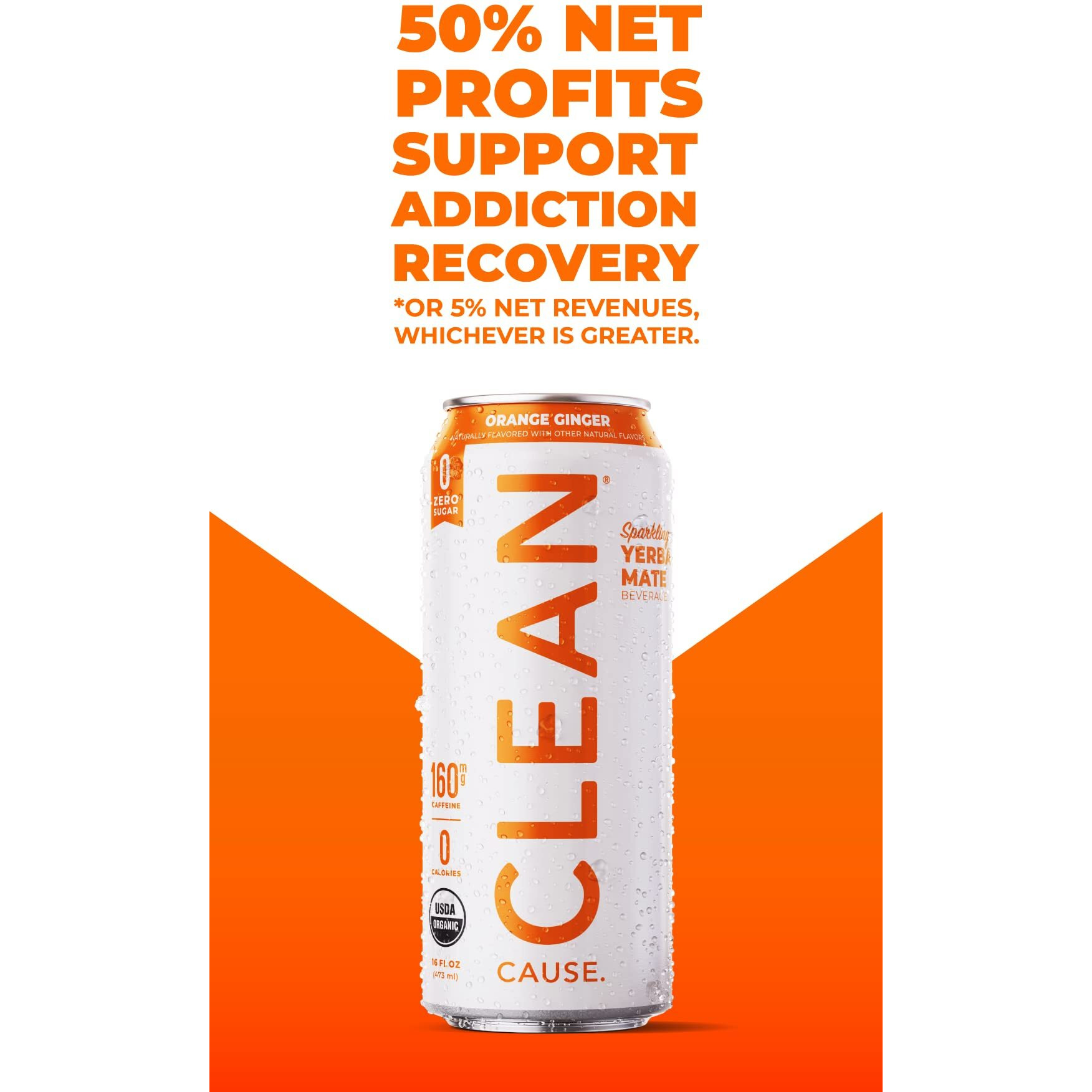 Clean Cause Zero Calorie Zero Sugar Orange Ginger Yerba Mate, Organic Energy Drink Alternative (16Oz Cans, 12-Pack Case) Zero Sugar, Keto Friendly, 160Mg Caffeine, Healthy Alternative To Soda & Energy Drinks.
