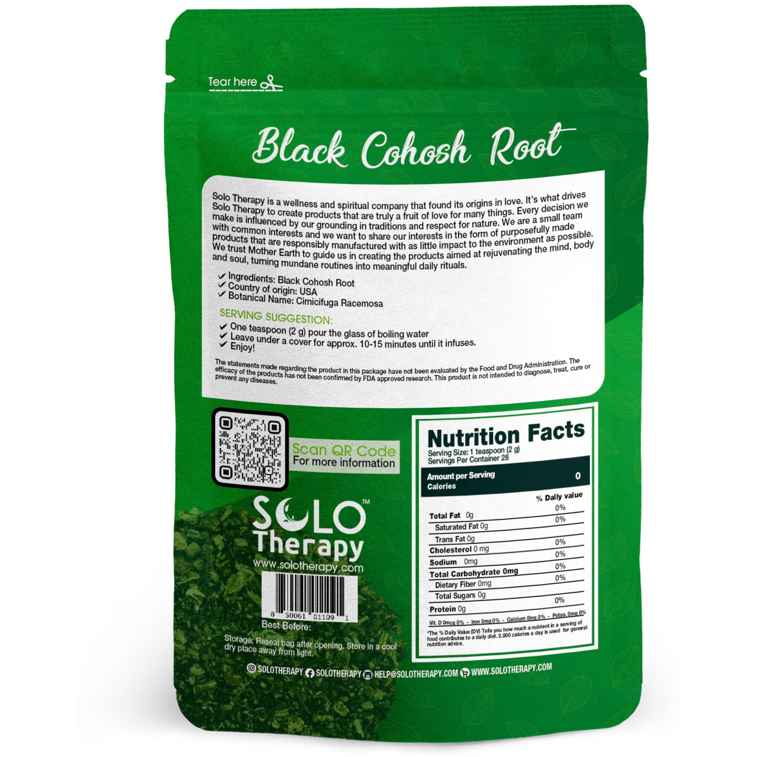 Black Cohosh Root Herbal Tea - 56 Grams - Black Cohosh Tea Resealable Bag - 56 Grams - Premium Quality (Black Cohosh Root)