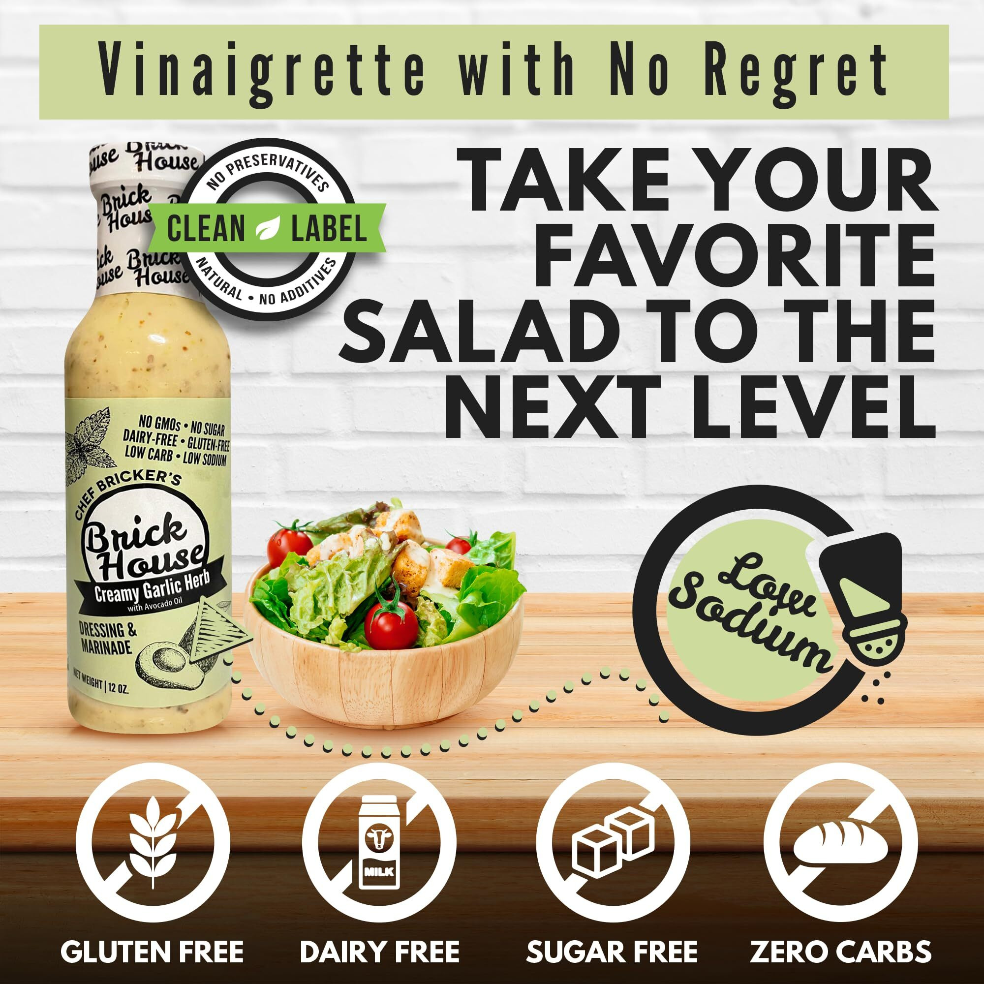 Creamy Garlic Herb Vinaigrette Dressing, Keto-Friendly Creamy Garlic Salad Dressing, Non-Gmo & Low Sodium Salad Dressing By Brick House, 12 Oz