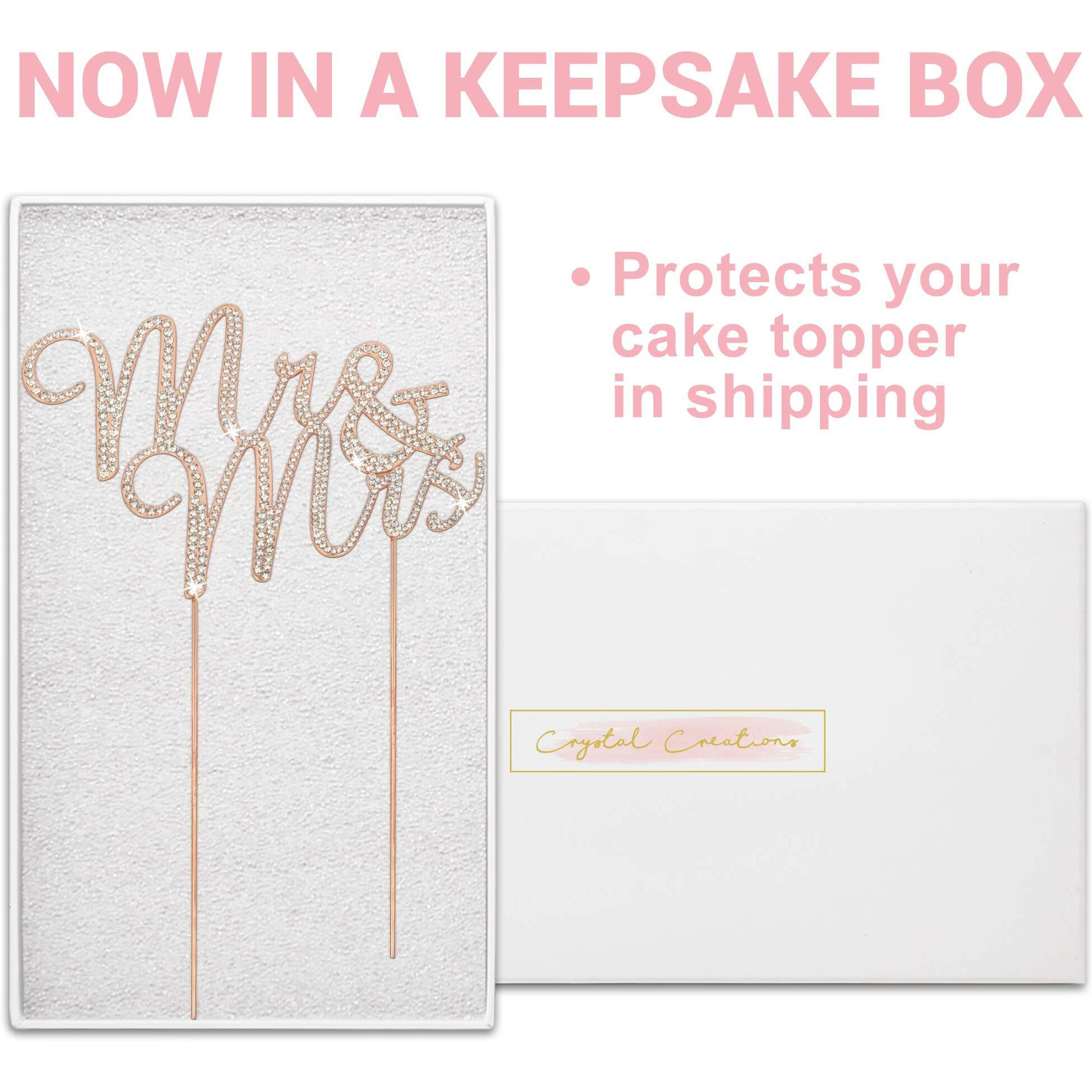 Mr And Mrs Wedding Cake Topper - Premium Rose Gold Metal - Sparkly Wedding Or Anniversary Cake Topper - Now Protected In A Box