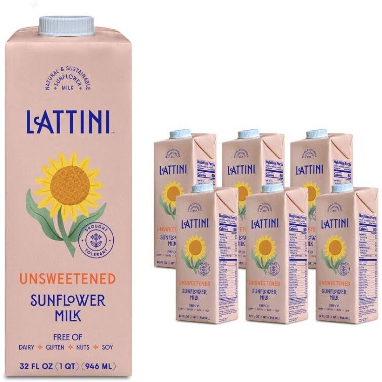 Lattini Unsweetened Non-Dairy Sunflower Milk | Plant-Based, Vegan, Sustainable, Non-Gmo - Allergen Free Milk Alternative 32 Fl Oz (Pack Of 6)