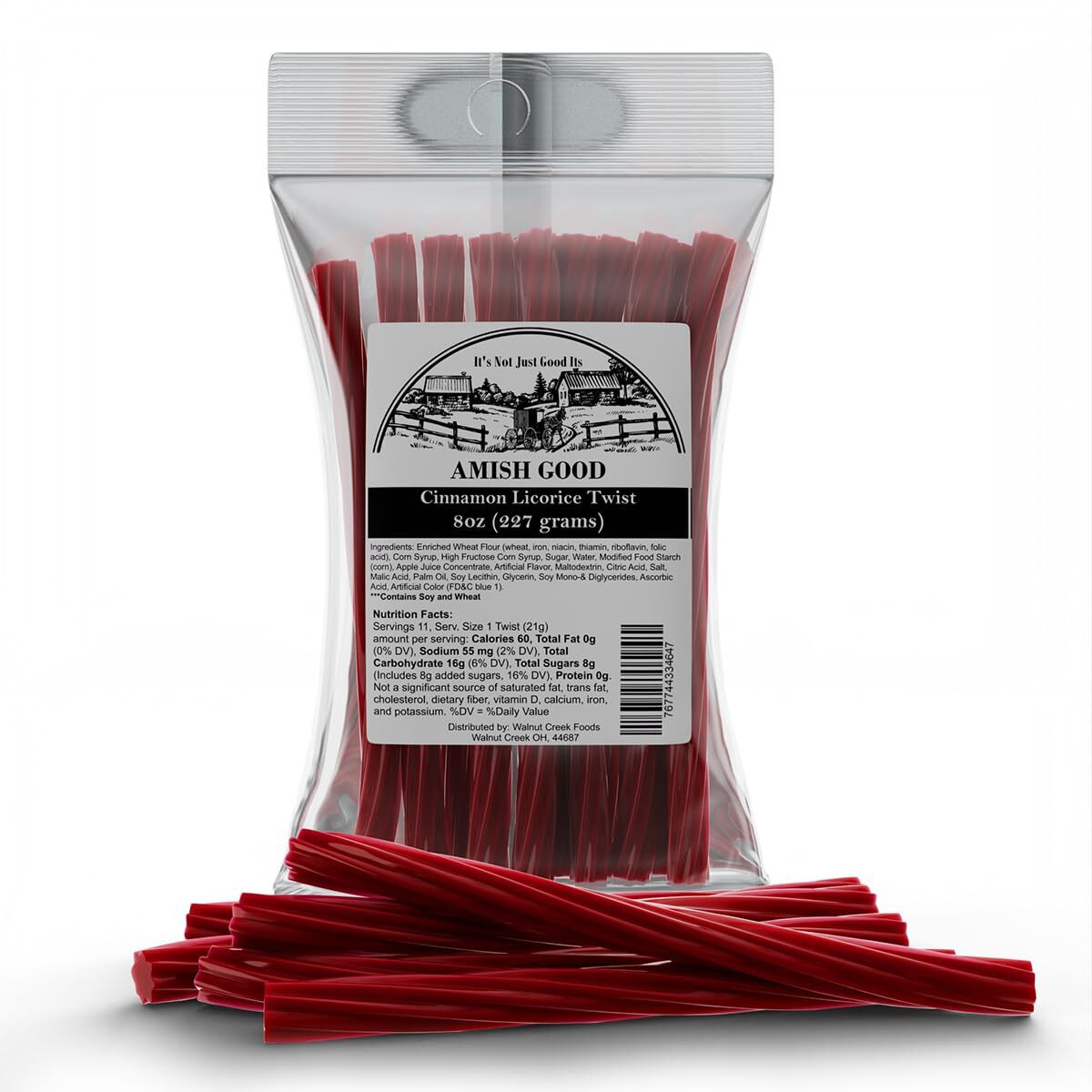 Amish Good Gourmet Licorice Twist Candy - Premium Sweet & Chewy Treat, Cinnamon Jumbo Licorice Twist Perfect Snack Under 100 Calories (2 Pack)