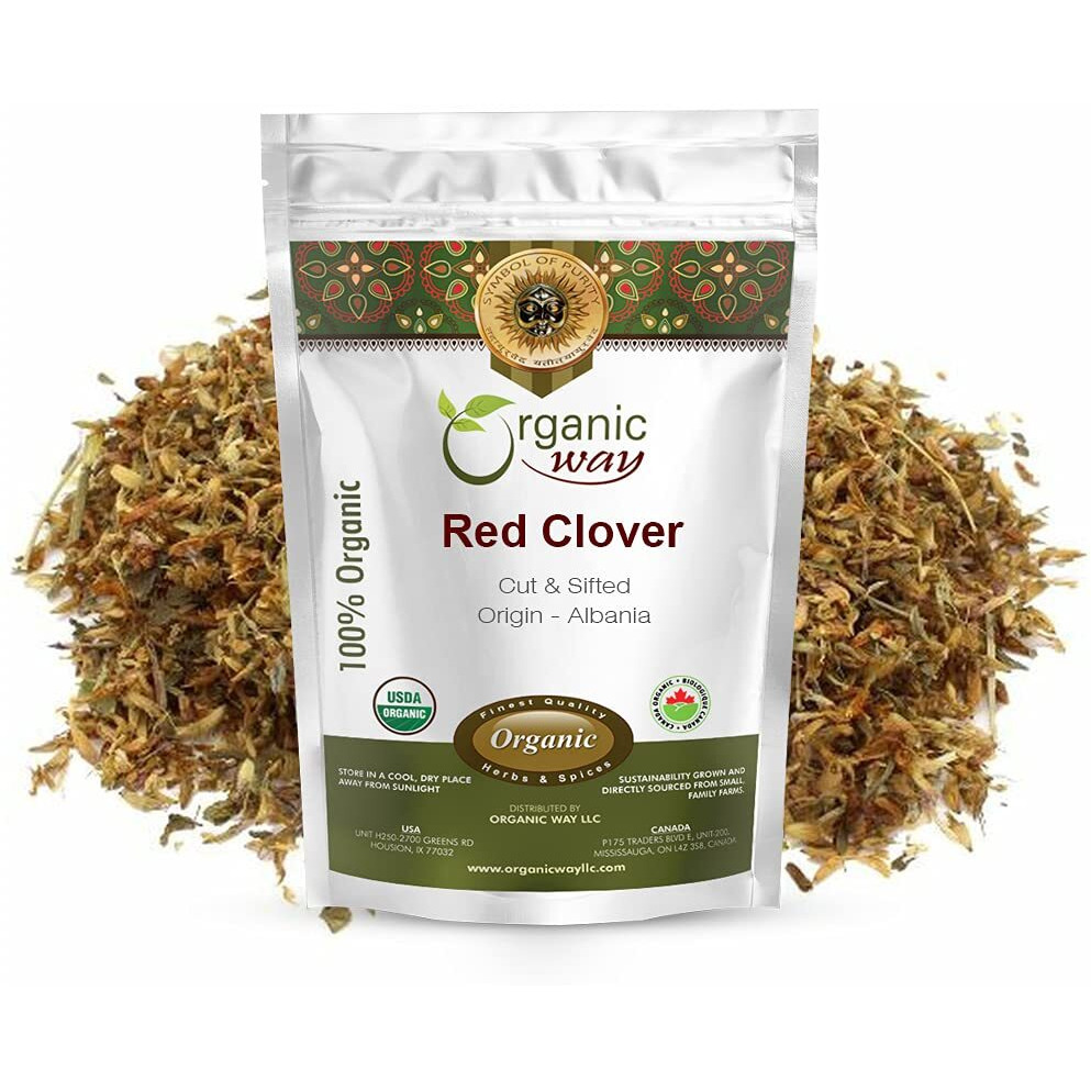 Organic Way Red Clover Flower Cut & Sifted (Trifolium Pratense) Herbal Tea | European Wild-Harvest | Organic & Kosher Certified | Non Gmo & Gluten Free | Usda Certified | Origin - Albania (1/2Lbs | 8Oz)
