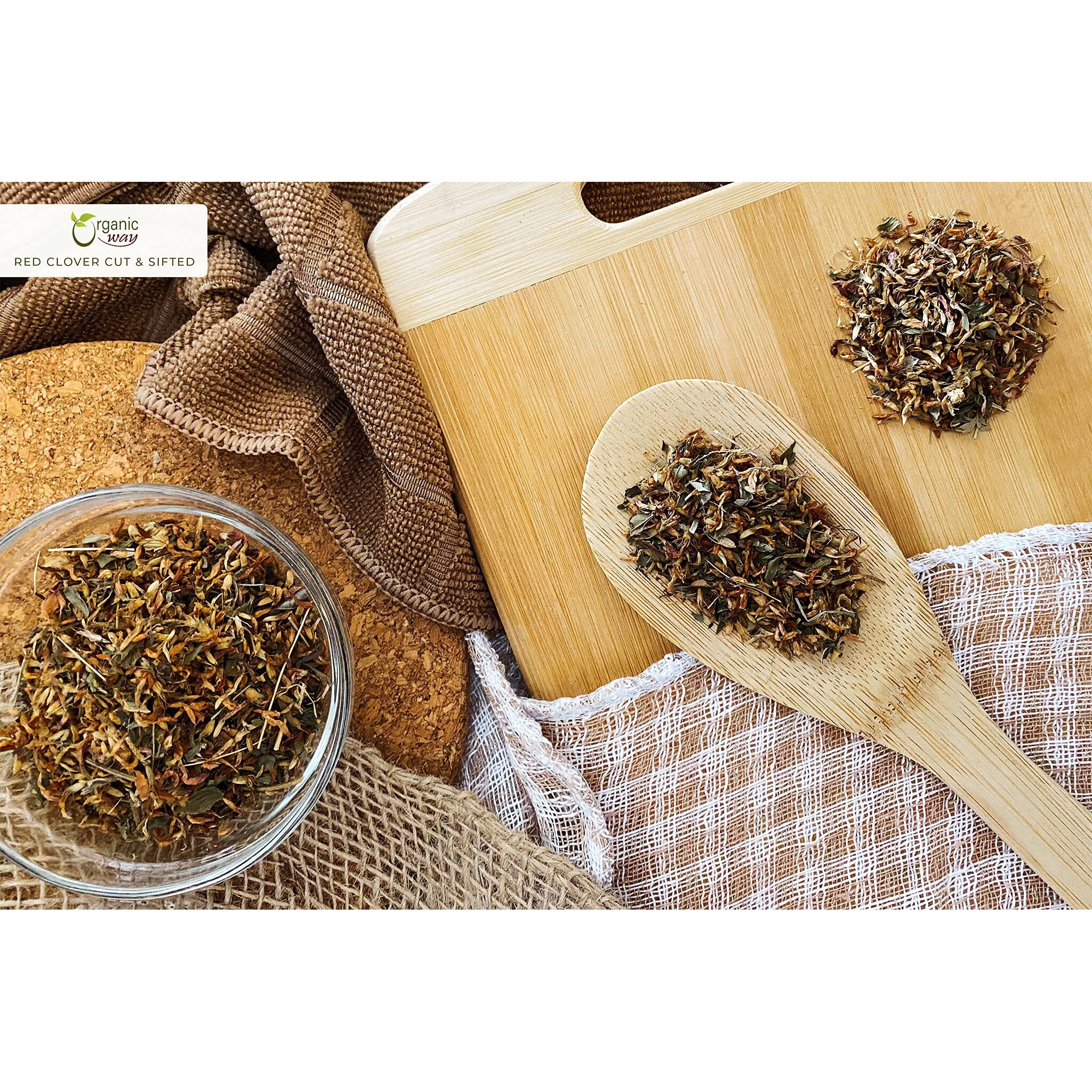 Organic Way Red Clover Flower Cut & Sifted (Trifolium Pratense) Herbal Tea | European Wild-Harvest | Organic & Kosher Certified | Non Gmo & Gluten Free | Usda Certified | Origin - Albania (1/2Lbs | 8Oz)