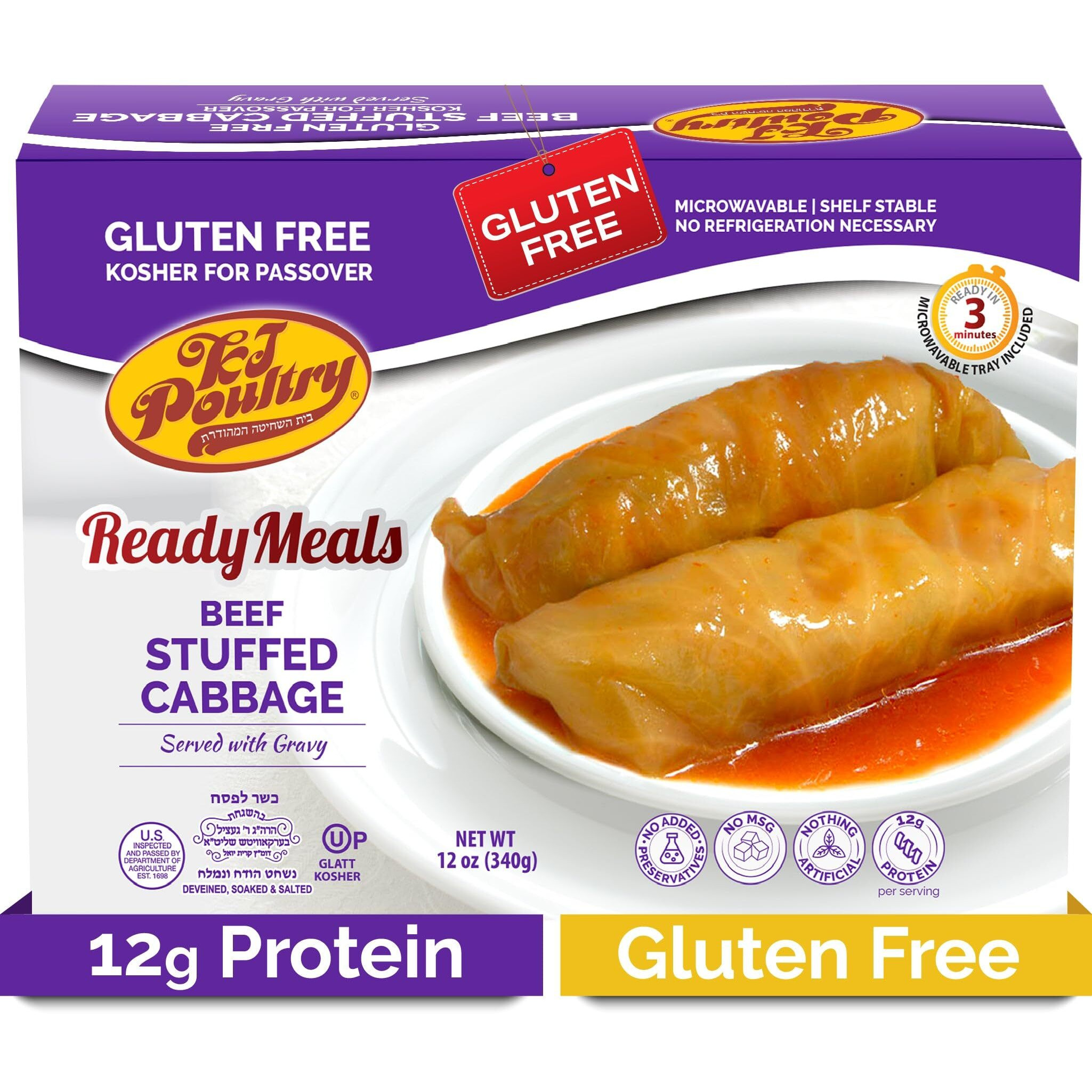 Kosher For Passover Gluten Free Meals, Beef Stuffed Cabbage Rolls In Gravy (1 Pack) Mre Meat Ready To Eat, Prepared Entree Fully Cooked, Shelf Stable Food Microwave Dinner - Traveler Backpacker