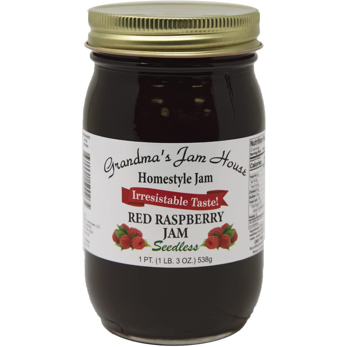 Grandmas Jam House, Homestyle Red Raspberry Jam, Seedless, 1 Pint (1 Jar)