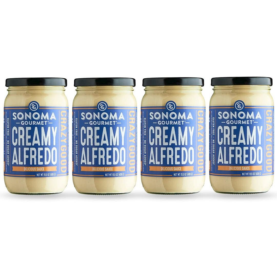 Sonoma Gourmet Creamy Alfredo Pasta Sauce | Gluten-Free And No Sugar Added | Made With Real Cream | Fresh Ingredients & No Sugar Added | 15.5 Ounce Jars (Pack Of 4)