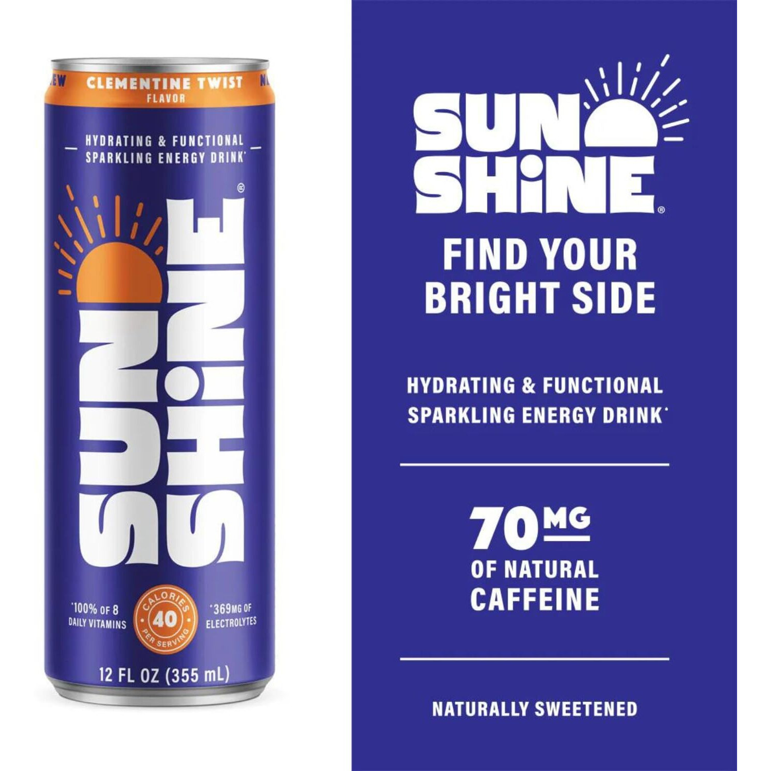 Sunshine Sparkling Energy Drink, Variety Pack With Daily Essential Vitamins, 360Mg Of Electrolytes, 70Mg Of Natural Caffeine, 12 Fl Oz (Pack Of 12)