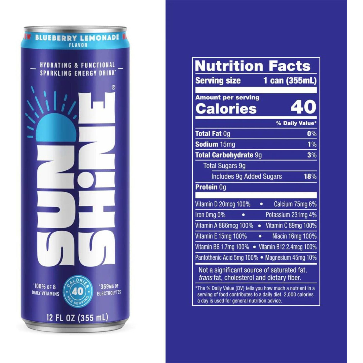 Sunshine Sparkling Energy Drink, Variety Pack With Daily Essential Vitamins, 360Mg Of Electrolytes, 70Mg Of Natural Caffeine, 12 Fl Oz (Pack Of 12)