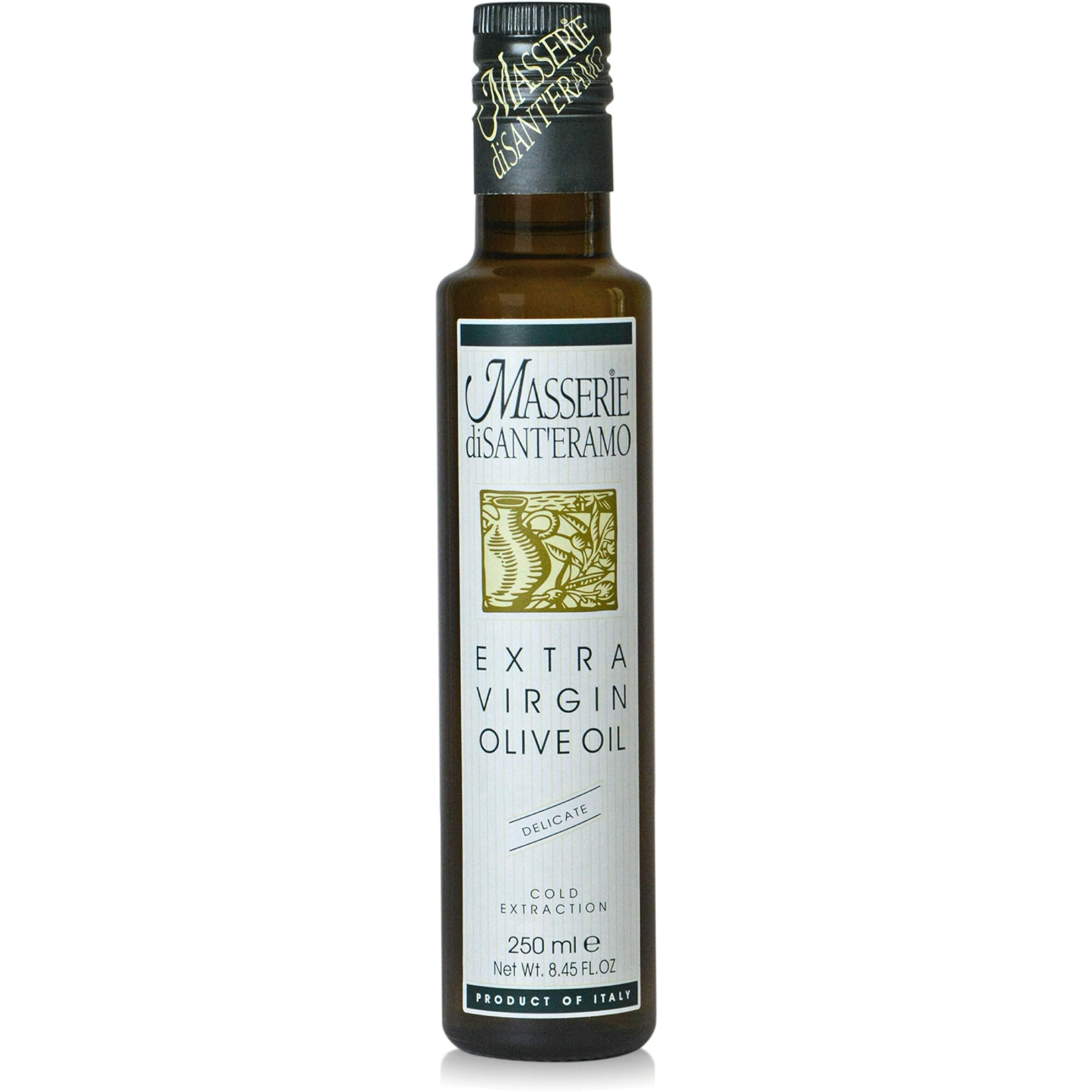 Delicate Italian Extra Virgin Olive Oil Cold Pressed - Light Olive Oil For Cooking And Frying, Imported From Italy - Masserie Di Sant'Eramo - 8.45 Fl Oz (Pack 1)