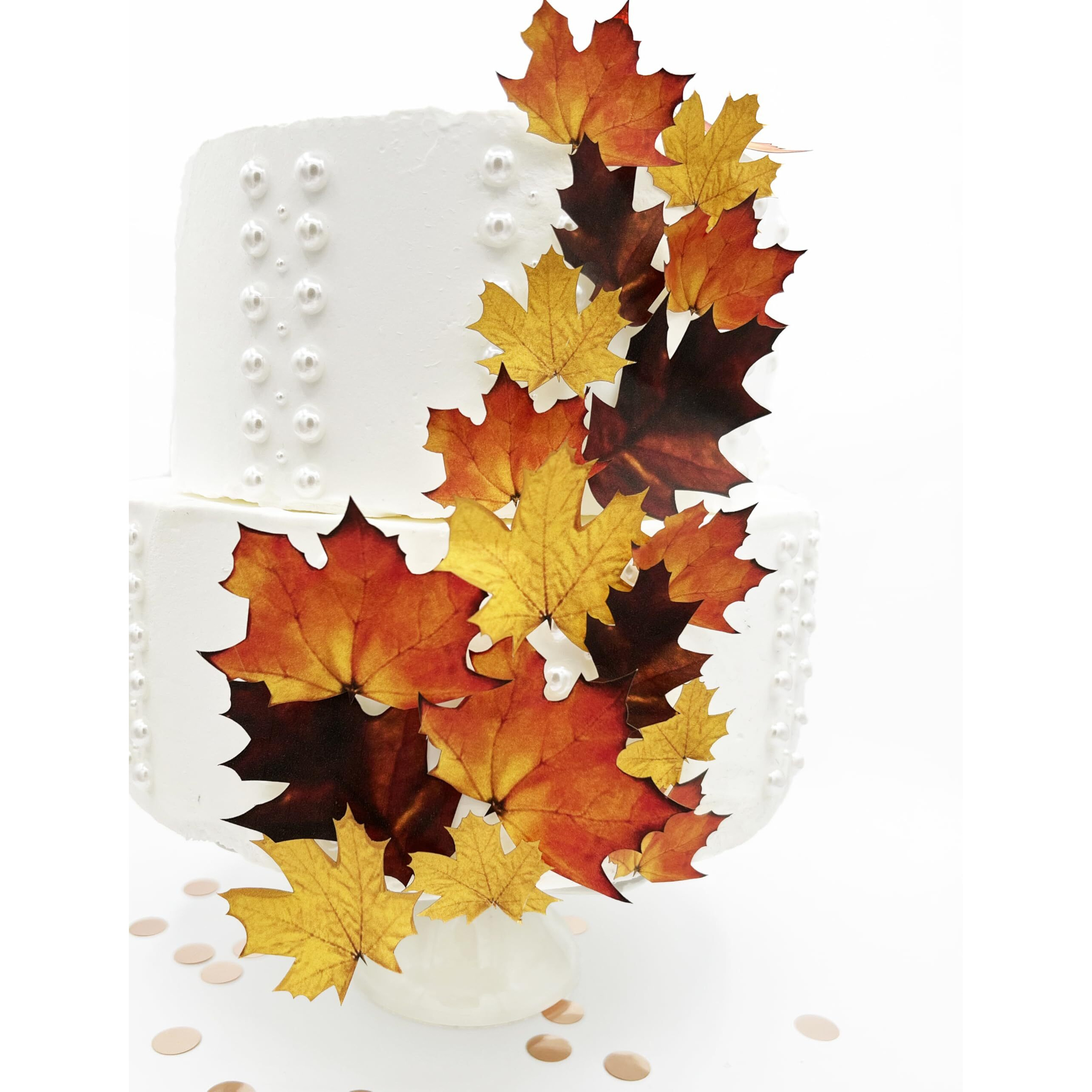Edible Wafer Fall Leaves Assorted Size Set Of 15 - Cake & Cupcake Toppers - Edible Fall Leaves For Cake Decorating - Autumn Cake Decorating