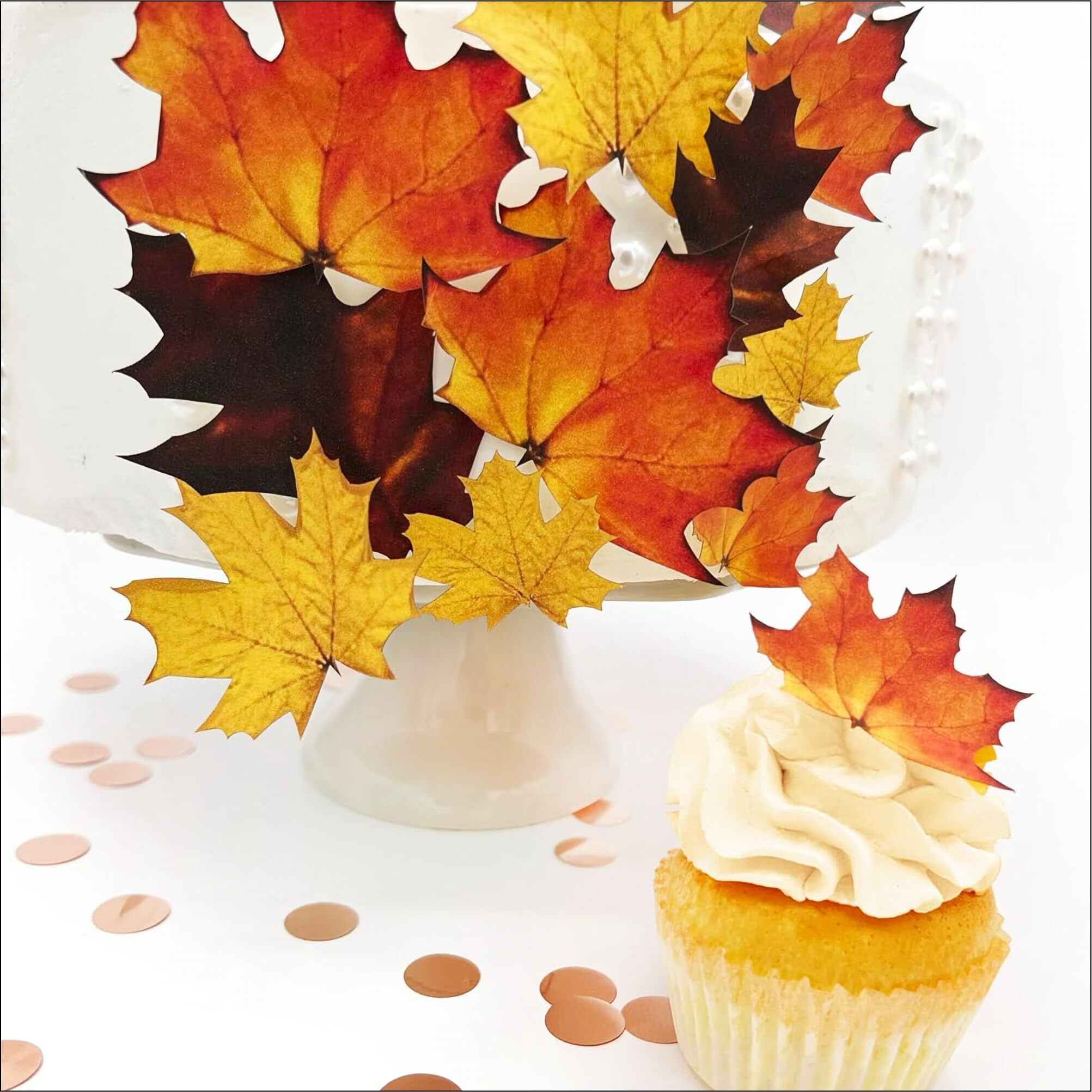 Edible Wafer Fall Leaves Assorted Size Set Of 15 - Cake & Cupcake Toppers - Edible Fall Leaves For Cake Decorating - Autumn Cake Decorating
