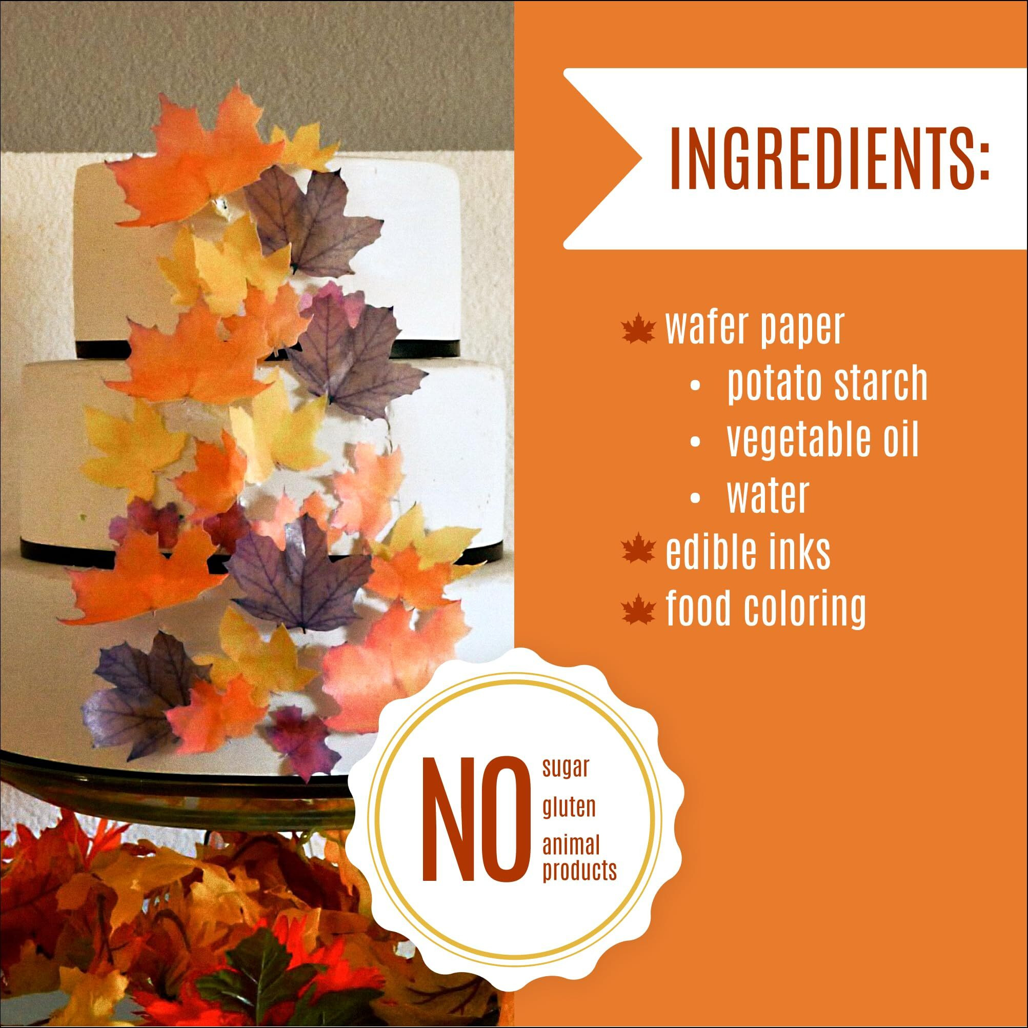 Edible Wafer Fall Leaves Assorted Size Set Of 15 - Cake & Cupcake Toppers - Edible Fall Leaves For Cake Decorating - Autumn Cake Decorating