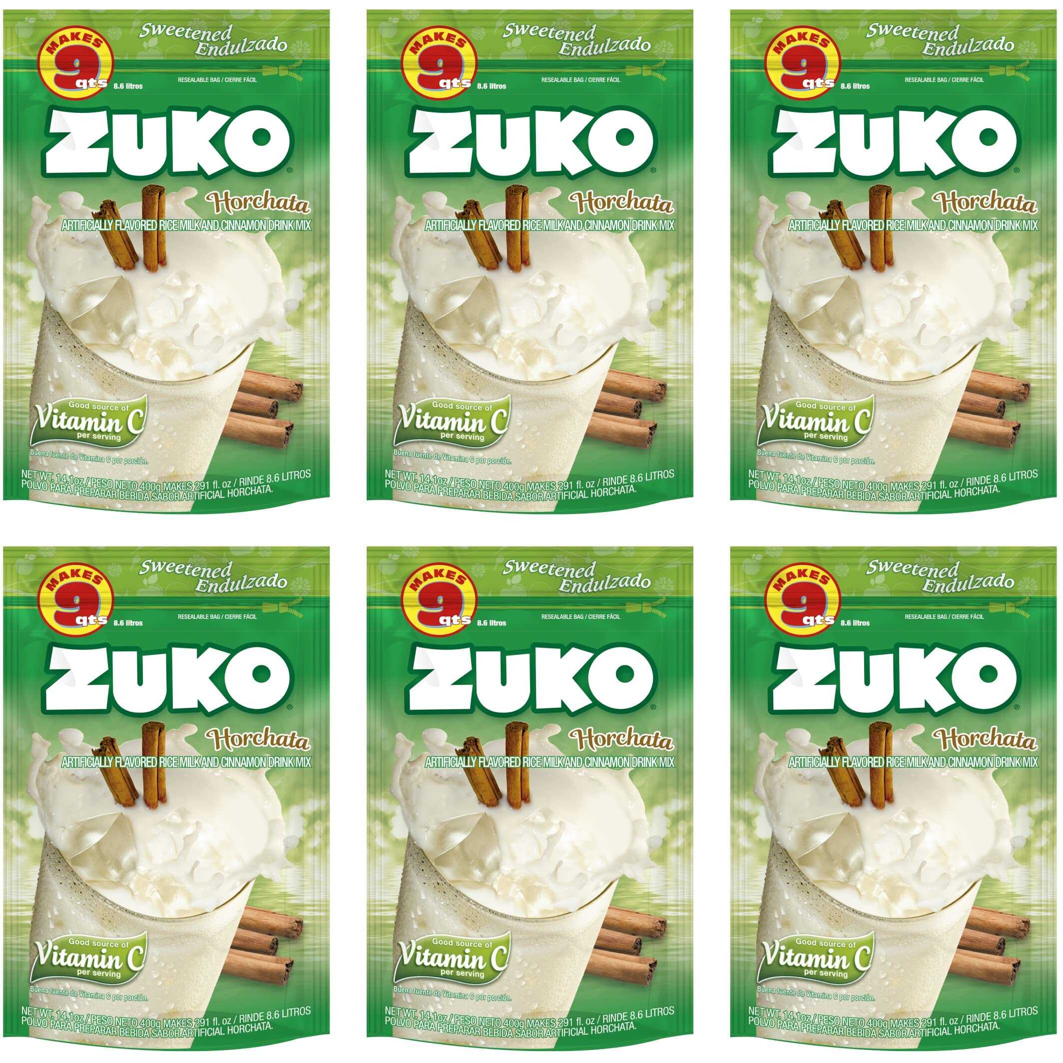 Zuko Horchata Instant Powder Drink | Family Pack | No Sugar Needed | Vitamin C | 14.1 Ounce (Pack Of 6)