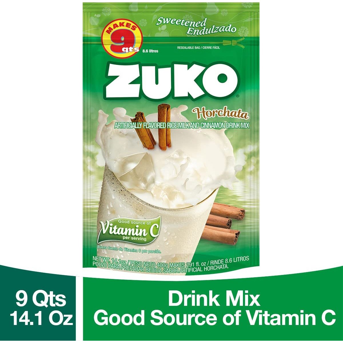 Zuko Horchata Instant Powder Drink | Family Pack | No Sugar Needed | Vitamin C | 14.1 Ounce (Pack Of 6)