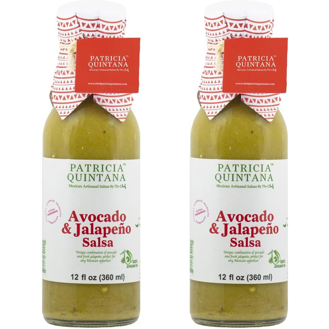 Patricia Quintana Avocado & Jalapeo Salsa - Authentic Artisanal Mexican Ingredients, Made With Keto Friendly Virgin Avocado Oil. Perfect Topping To Your Tacos, Burritos, Enchiladas Or Other Favorite Food (12 Oz, 2 Bottles)