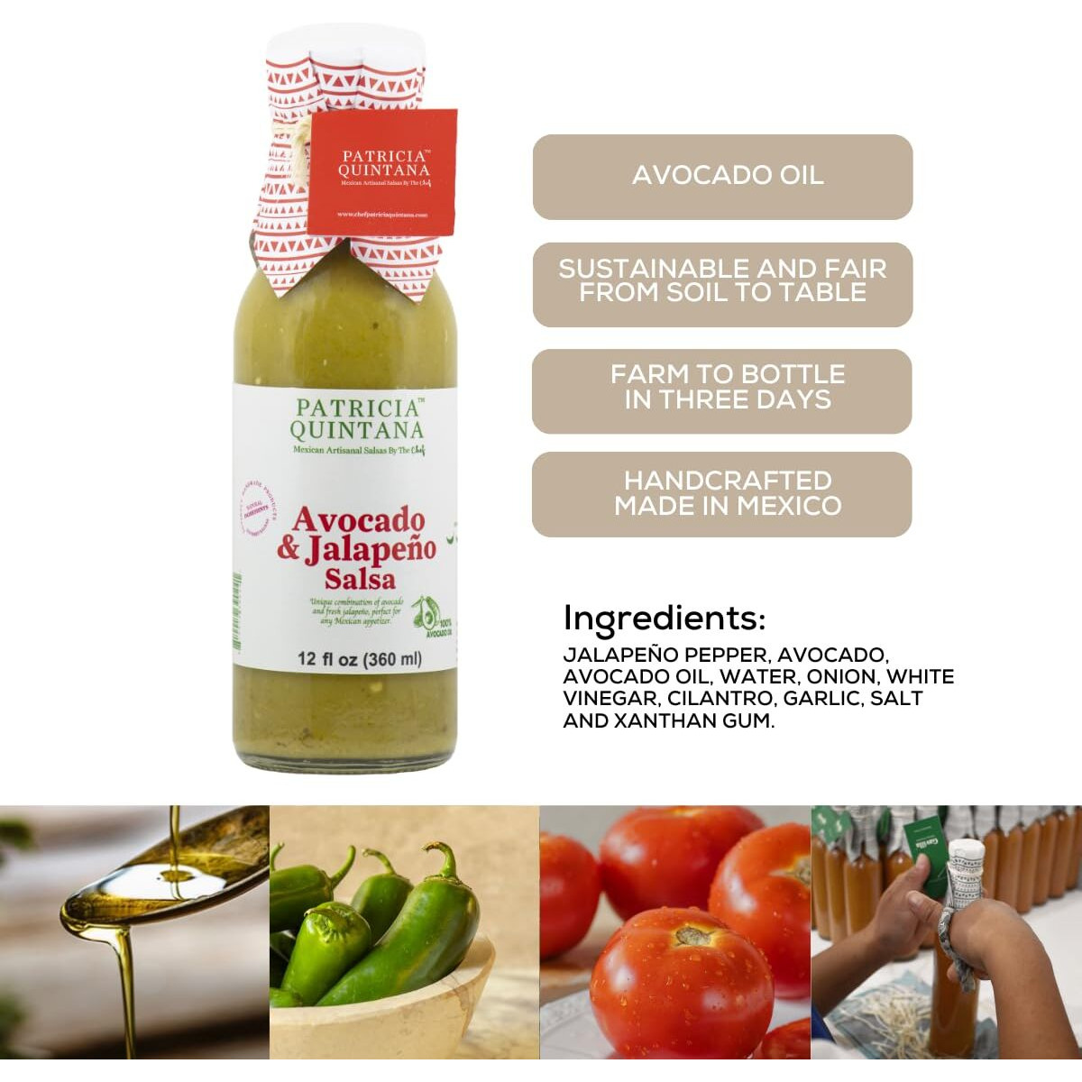 Patricia Quintana Avocado & Jalapeo Salsa - Authentic Artisanal Mexican Ingredients, Made With Keto Friendly Virgin Avocado Oil. Perfect Topping To Your Tacos, Burritos, Enchiladas Or Other Favorite Food (12 Oz, 2 Bottles)