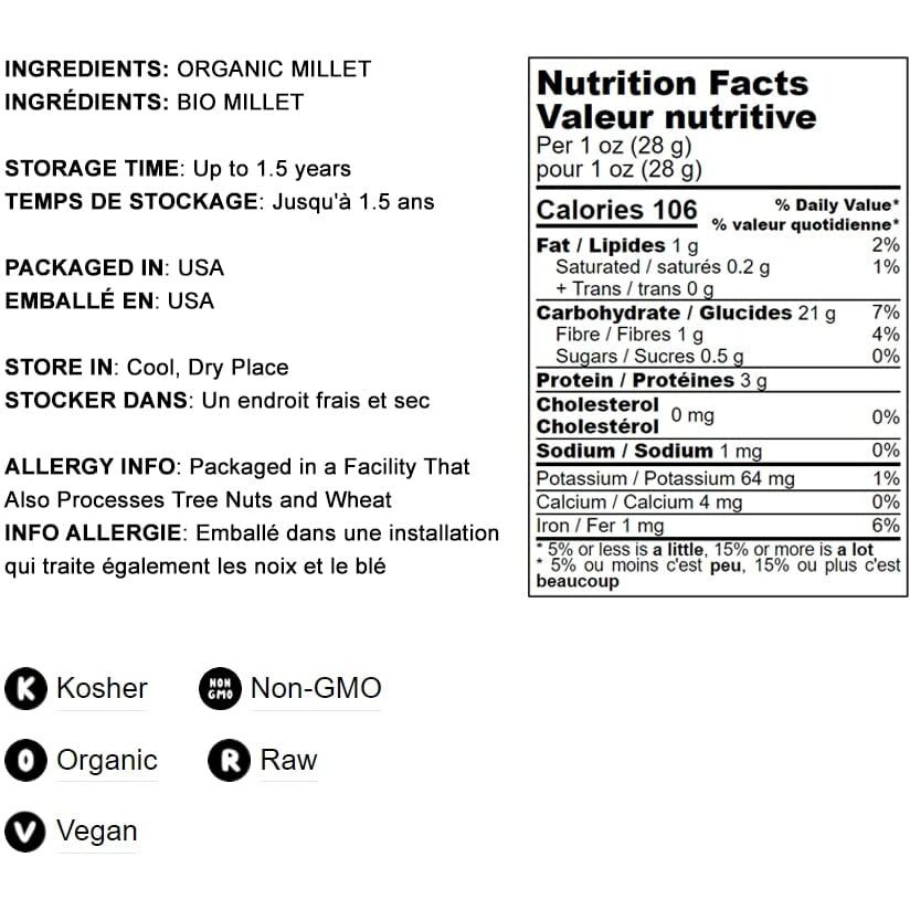 Food To Live Organic Millet Flour, 1 Pound Non-Gmo, Kosher, Vegan, Stone Ground, Unbleached, Unbromated, Bulk, Product Of The Usa