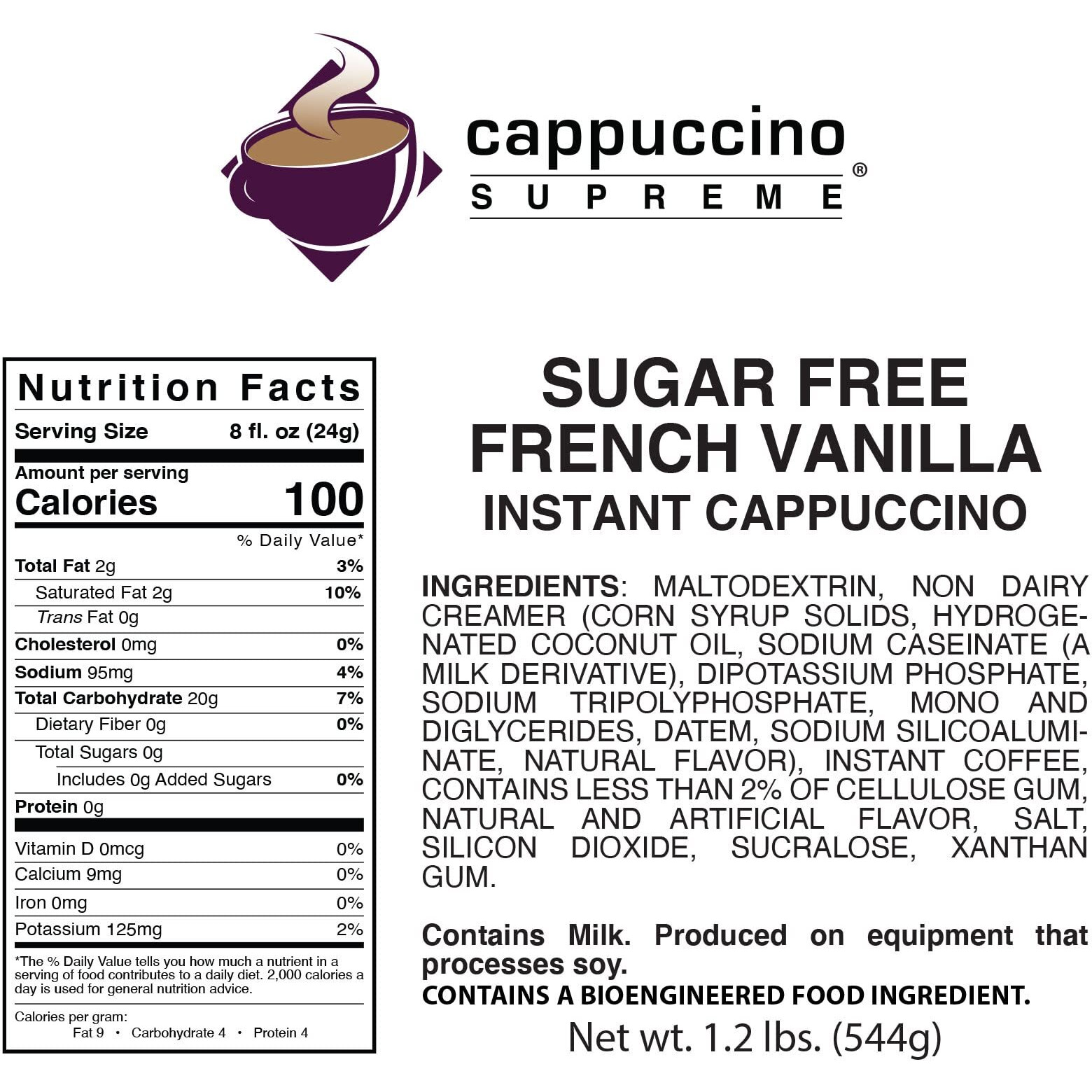 Cappuccino Supreme 1.2 Lb Bag Sugar Free French Vanilla Instant Cappuccino Mix